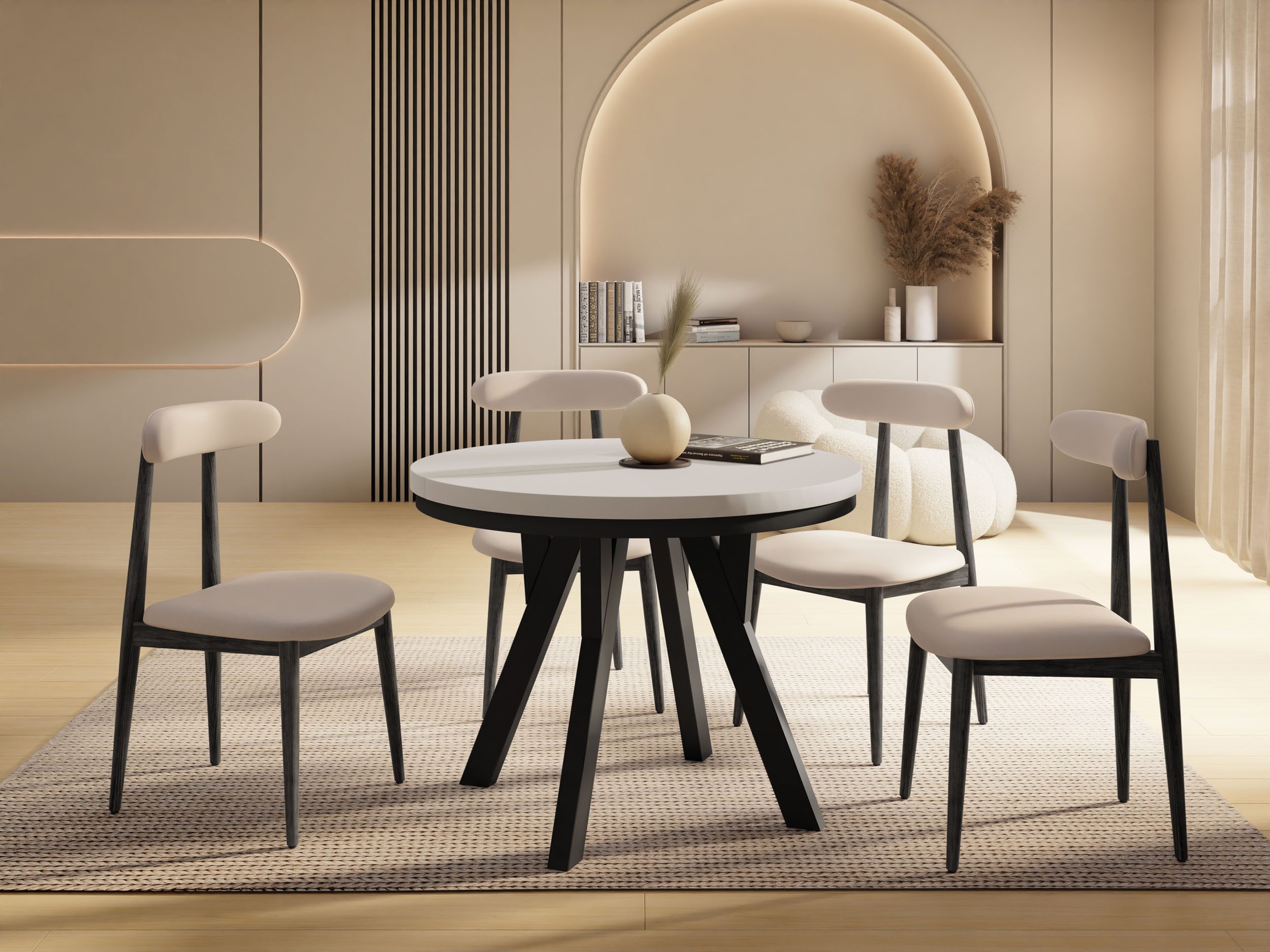 WFL GROUP Esstisch Vero ausziehbar verlängerbar rund modern mit Weißen Holzbeinen (MADE IN EU, XXL Groß – 90/100 cm ausziehbar auf 190/200/300 cm), platzsparender Tisch für kleine Küche, Esszimmer oder Wohnzimmer