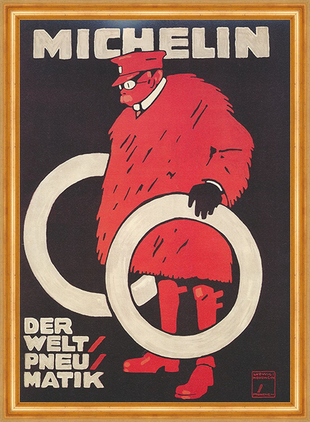 Kunstdruck Michelin Weltpneumatik Hohlwein 1913 München Werbung 031 Gerahmt