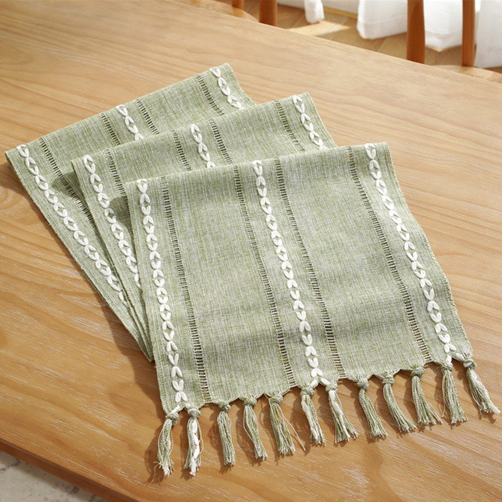 NUODWELL Tischläufer Boho Creme Landhausstil Quasten günstig online kaufen