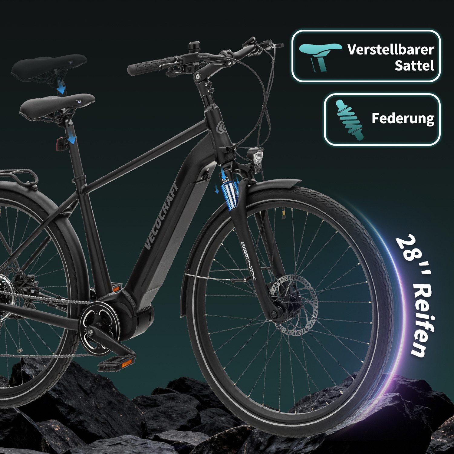 E-Bike Trekkingrad 28'' Pedelec 36V 13AH,100Nm,Drehmomentsensor ATLAS