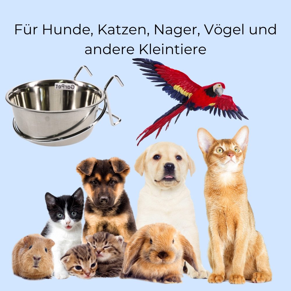 GarPet Napf 2er Set Edelstahlnapf zum Einhängen Hundenapf Hasen Kaninchen Napf