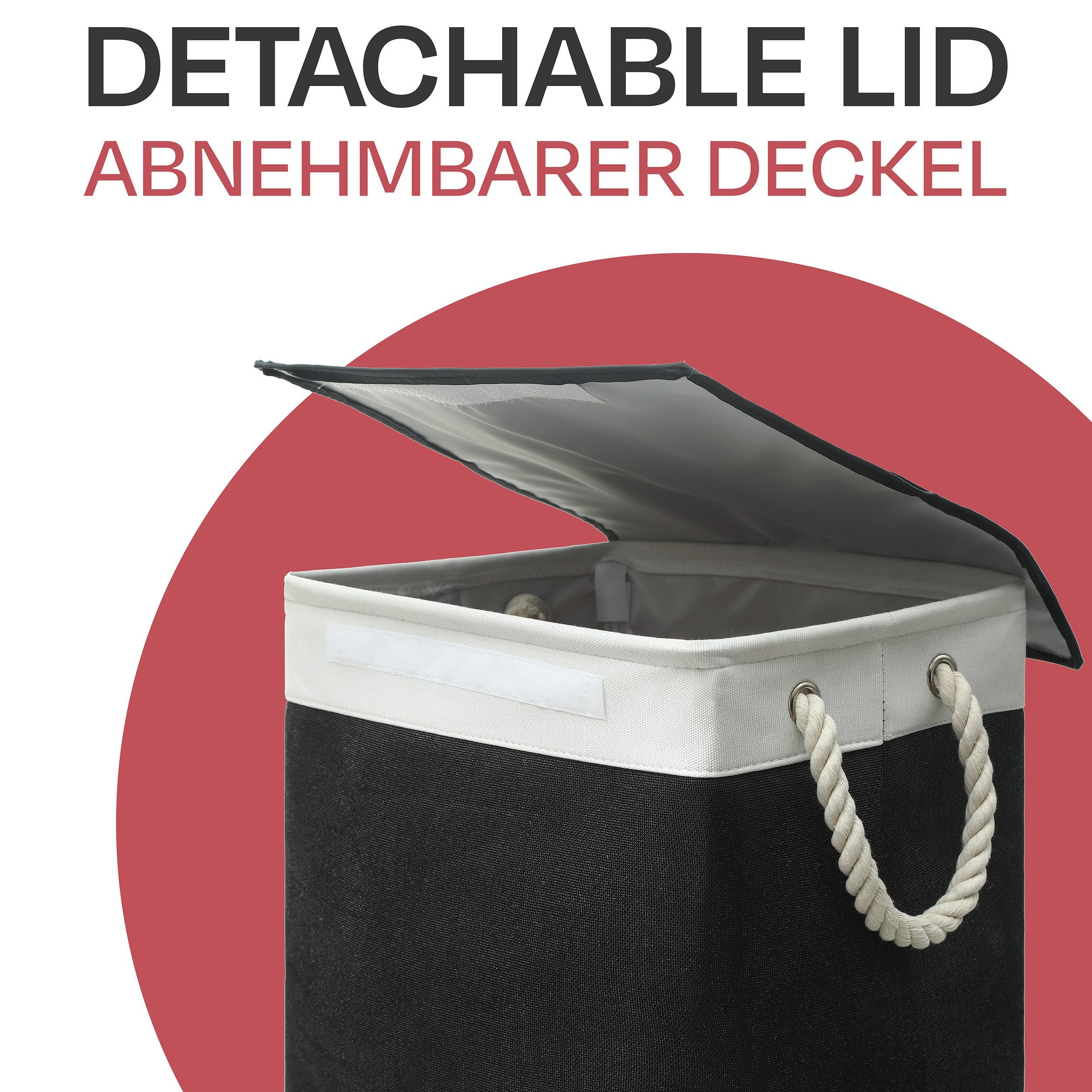 Praknu Wäschekorb Wäschekorb Platzsparend Mit - Faltbar mit Schwarz - 60 L Tragegriffen Deckel (keins)