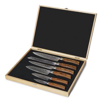 Wakoli Messer-Set Edib Pro 6er Damastmesser-Set I Holzbox I 8-20cm Klingen I Pakkaholz