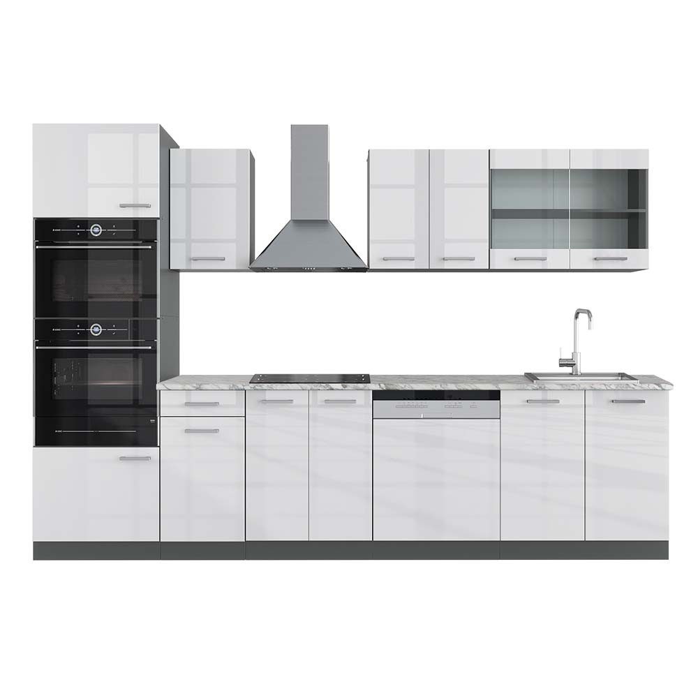 Vicco Küchenzeile R-Line, Weiß Hochglanz/Anthrazit, 300 cm mit Hochschrank, günstig online kaufen