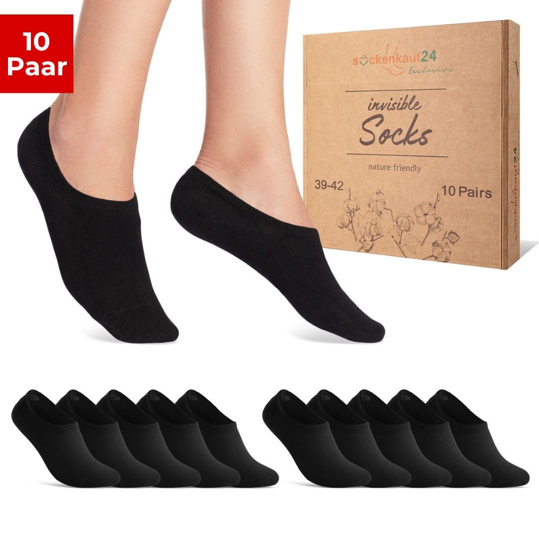 sockenkauf24 Füßlinge 10 Paar Premium Füßlinge Damen & Herren aus gekämmter Baumwolle invisible Socks ohne Naht mit Silikon (Exclusive Line) - 70106T WP