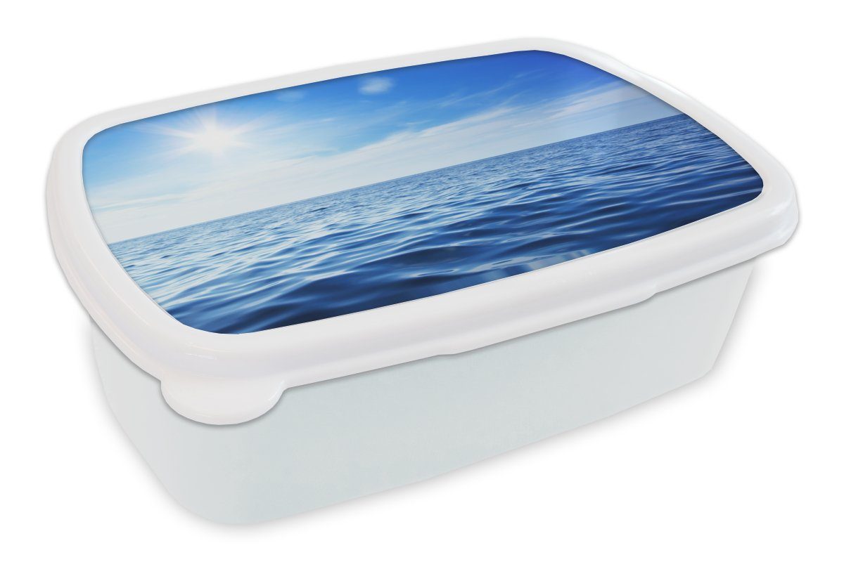 MuchoWow Lunchbox Meer - Sonne - Himmel, Kunststoff, (2-tlg), Brotbox für Kinder und Erwachsene, Brotdose, für Jungs und Mädchen weiß