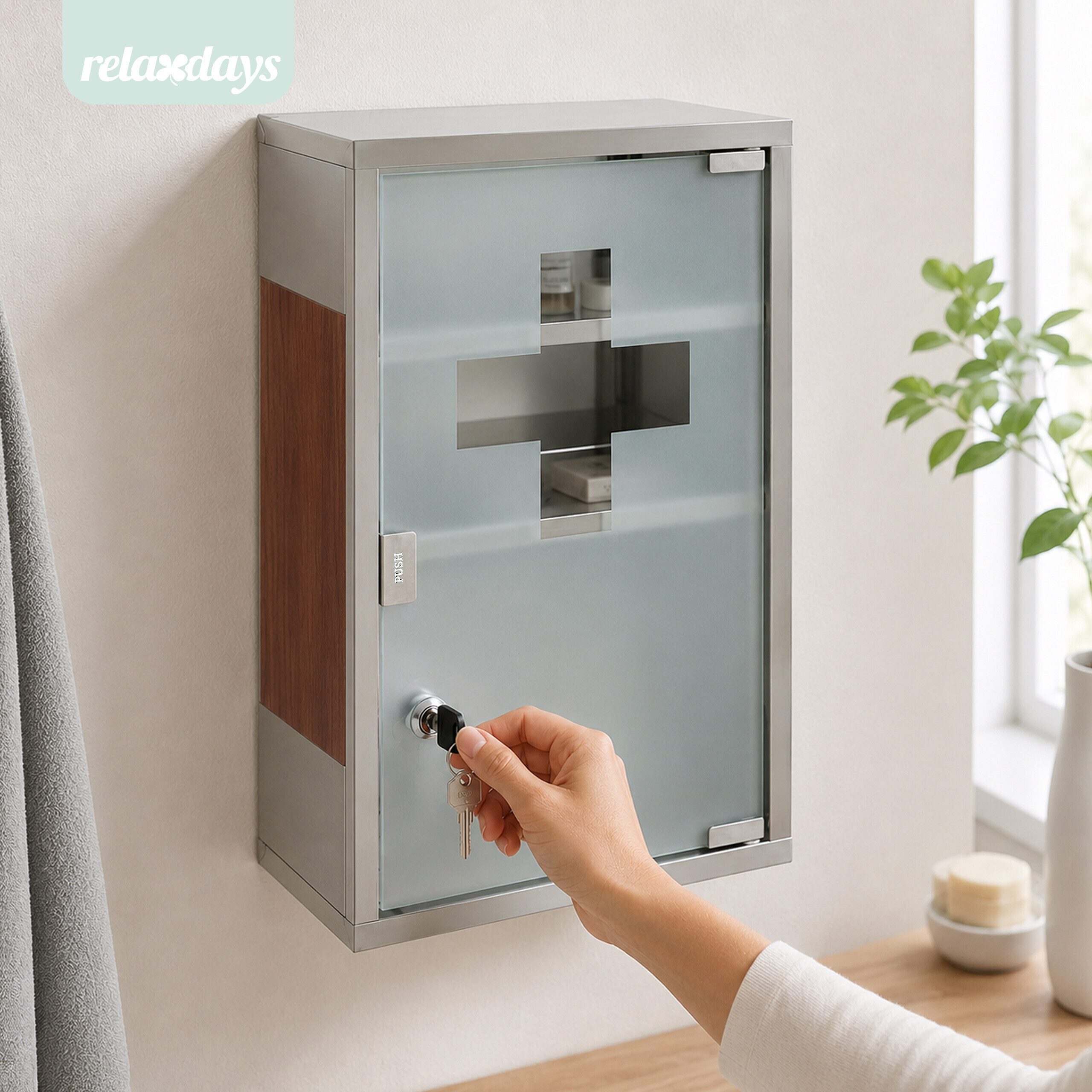 relaxdays Medizinschrank EMERGENCY Edelstahl XL (1-St) – Bild 2 von 5