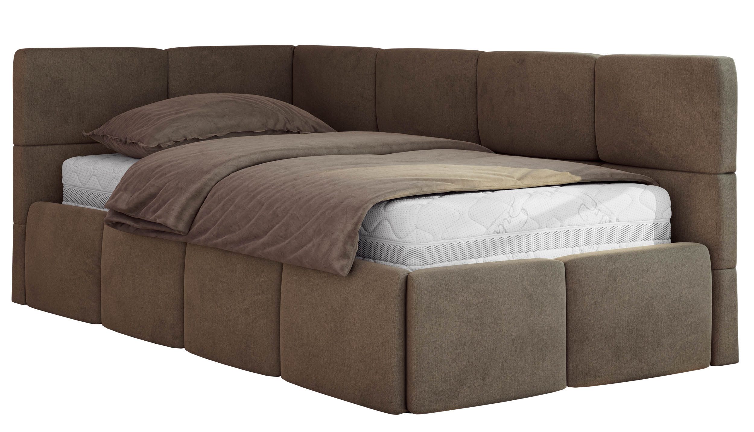 MKS MÖBEL Jugendbett ARVO 90x200 (Set, inkl. Lattenrost, Bettkasten und gepolstertem Kopfteil), Eckbett mit Stauraum, Polsterbett mit Gasdruckfedern