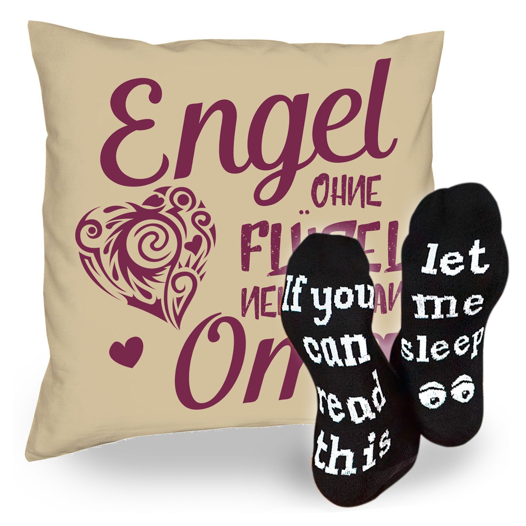 Weihnachten Sleep, Flügel man & Muttertag ohne Dekokissen Geburtstag beige nennt Oma Geschenke Soreso® Sprüche Socken Kissen Engel