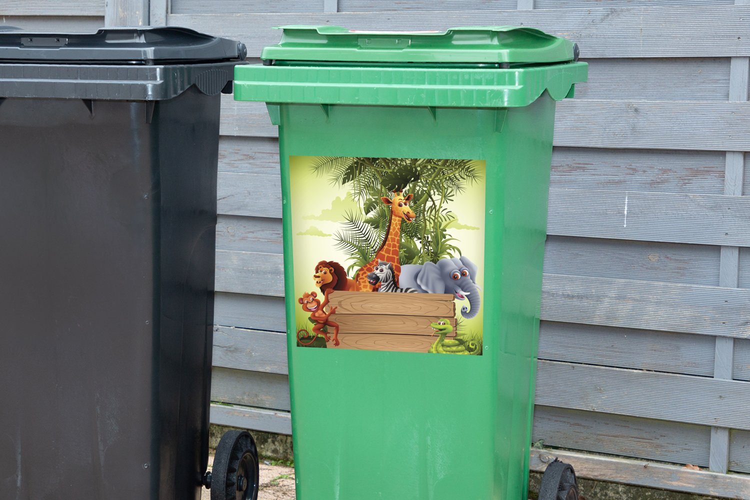MuchoWow Wandsticker Dschungeltiere - Abfalbehälter Mülltonne, Natur St), - Container, - Kinder Giraffe Mülleimer-aufkleber, Sticker, (1