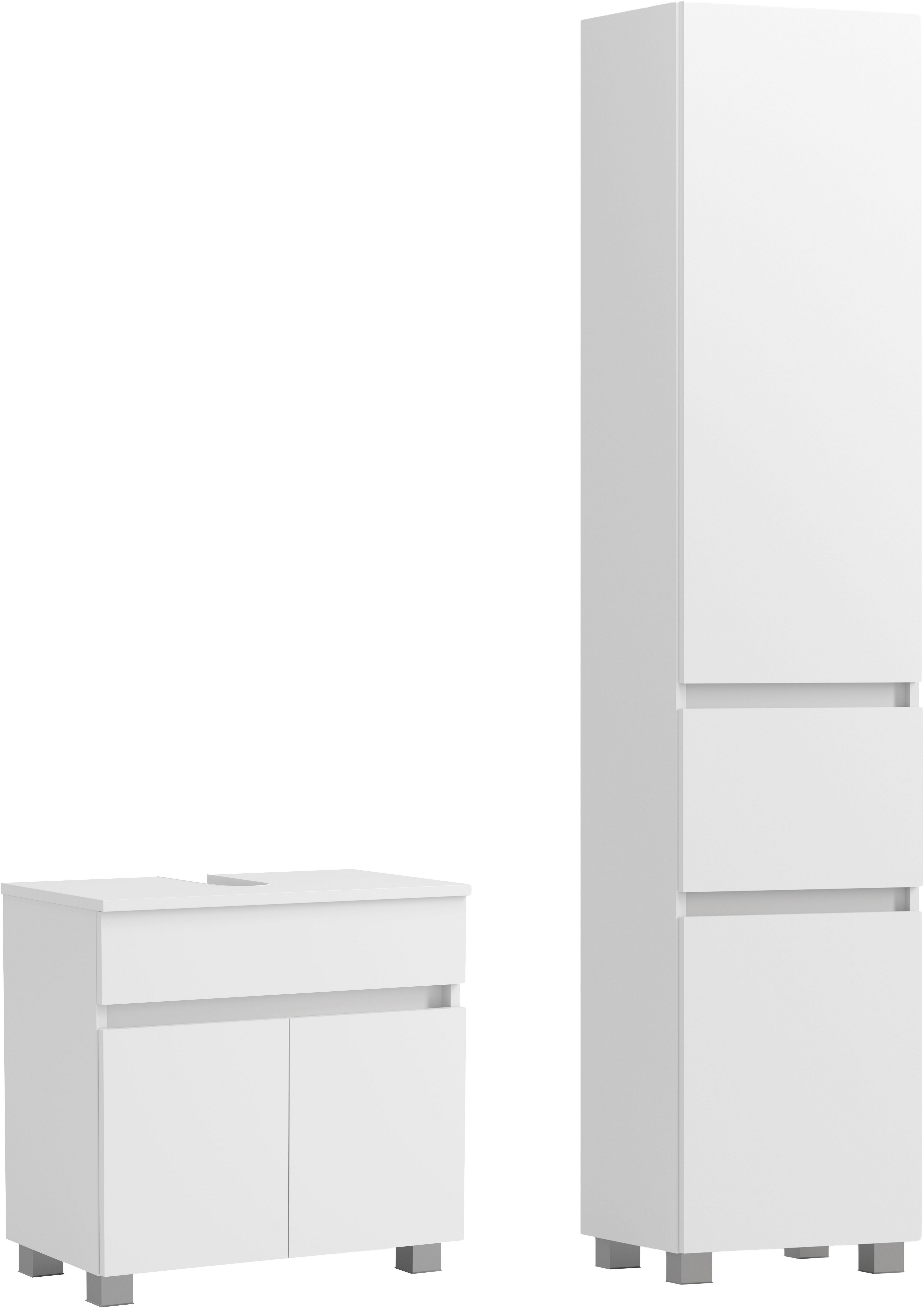 OTTO home Badmöbel-Set BOZEN, 2-tlg. Unterbecken-Set - Seitenschrank, (Badezimmerschrank, Badschrank, Stauraum, Badmöbel, Schrank), Umfangreicher Typenplan für viele Badlösungen, flexibel kombinierbar