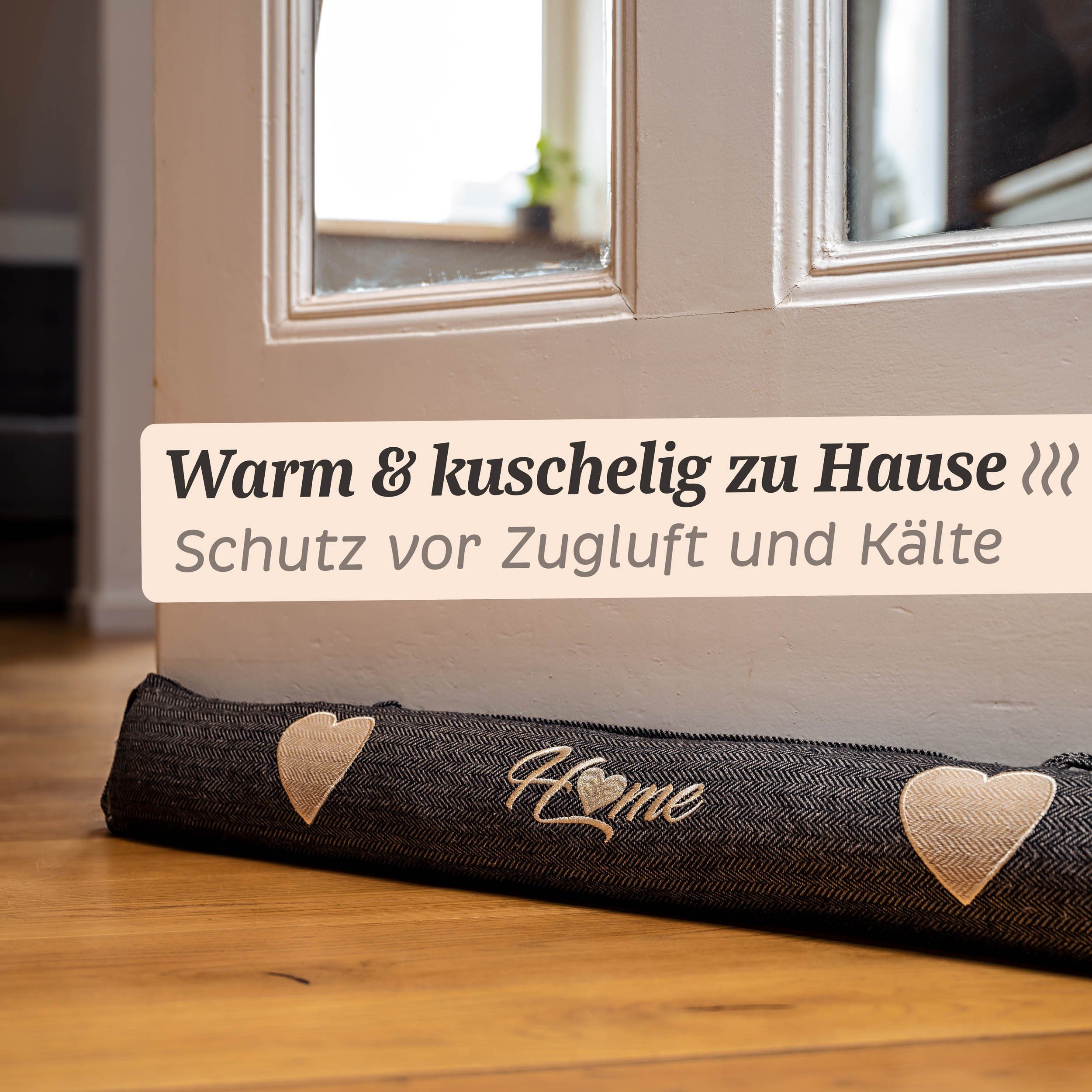 Praknu Zugluftstopper 90cm - Waschbar - Extra Schwer - Für Türen und Fenster - Grau, Einzeln, 1-tlg., Einzelartikel, Effektiver Kältestopp vor Zugluft unter der Tür - Wärmedämmung