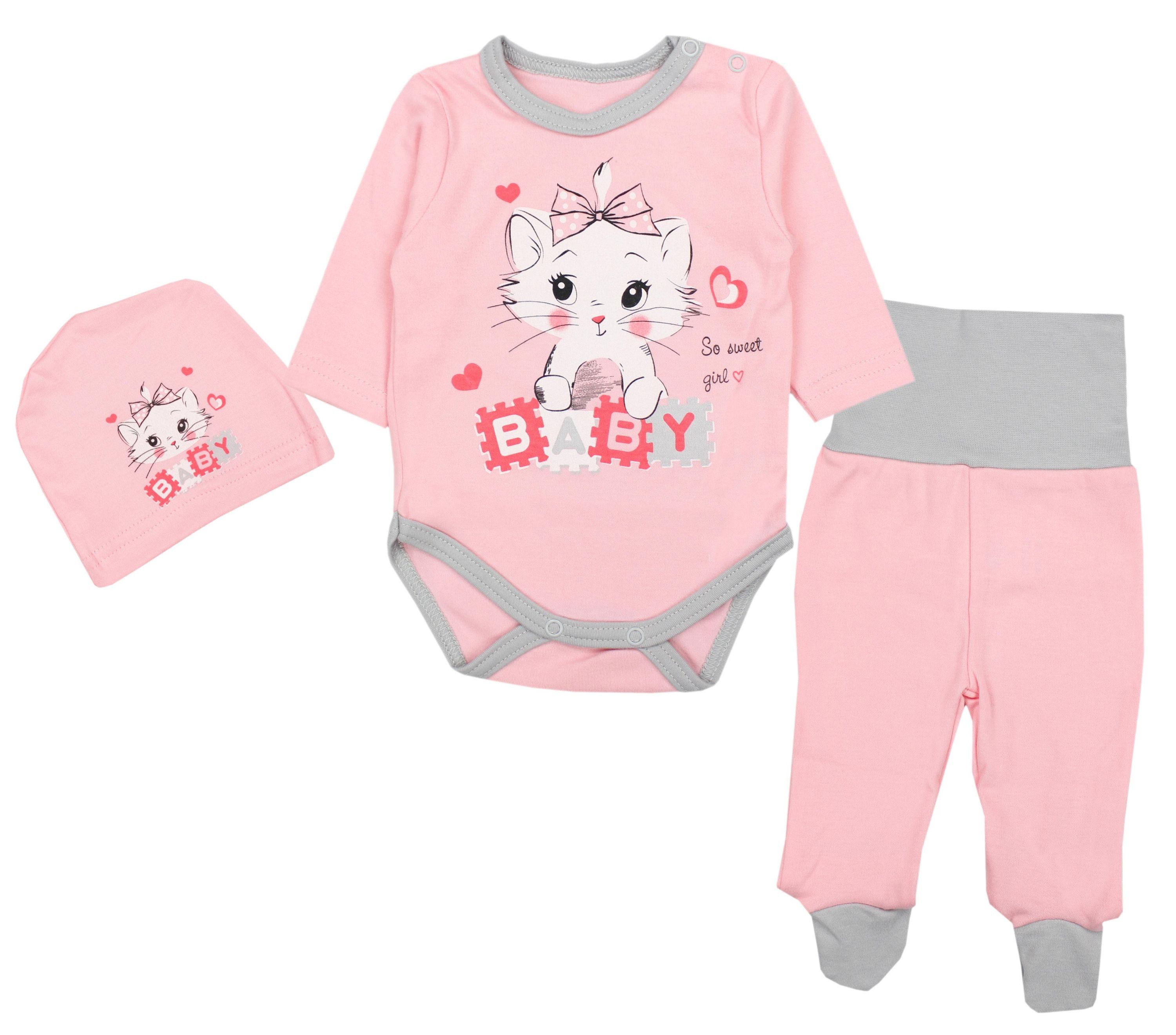 Langarmbody Baby Mädchen Jungen Bekleidungsset Langarmbody Hose Mütze mit Spruch