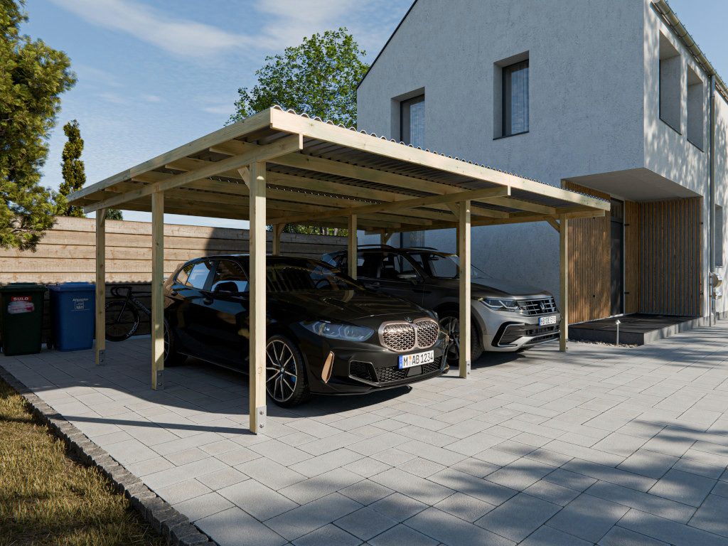 Woodtex Gartenhaus WOODTEX Carport 304×676 cm, BxT: 304x676 cm, Geräteschuppen aus Holz mit Flachdach, wetterfest & imprägniert