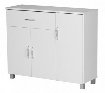 Wohnling Sideboard WL1.334 (SETE Weiß mit 1 Schublade & 3 Türen 90x75x30 cm), Design Kommode Anrichte Flur-Schrank mit Griffen