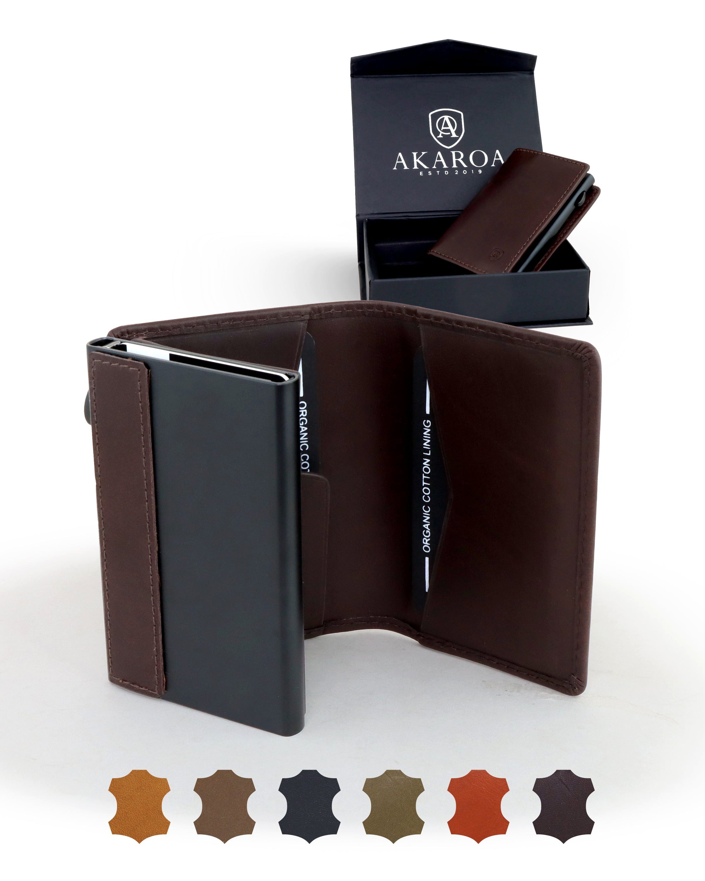 AKAROA Geldbörse Kartenetui Slim Wallet PELLE – Popup Cardholder mit Kartenauswurf
