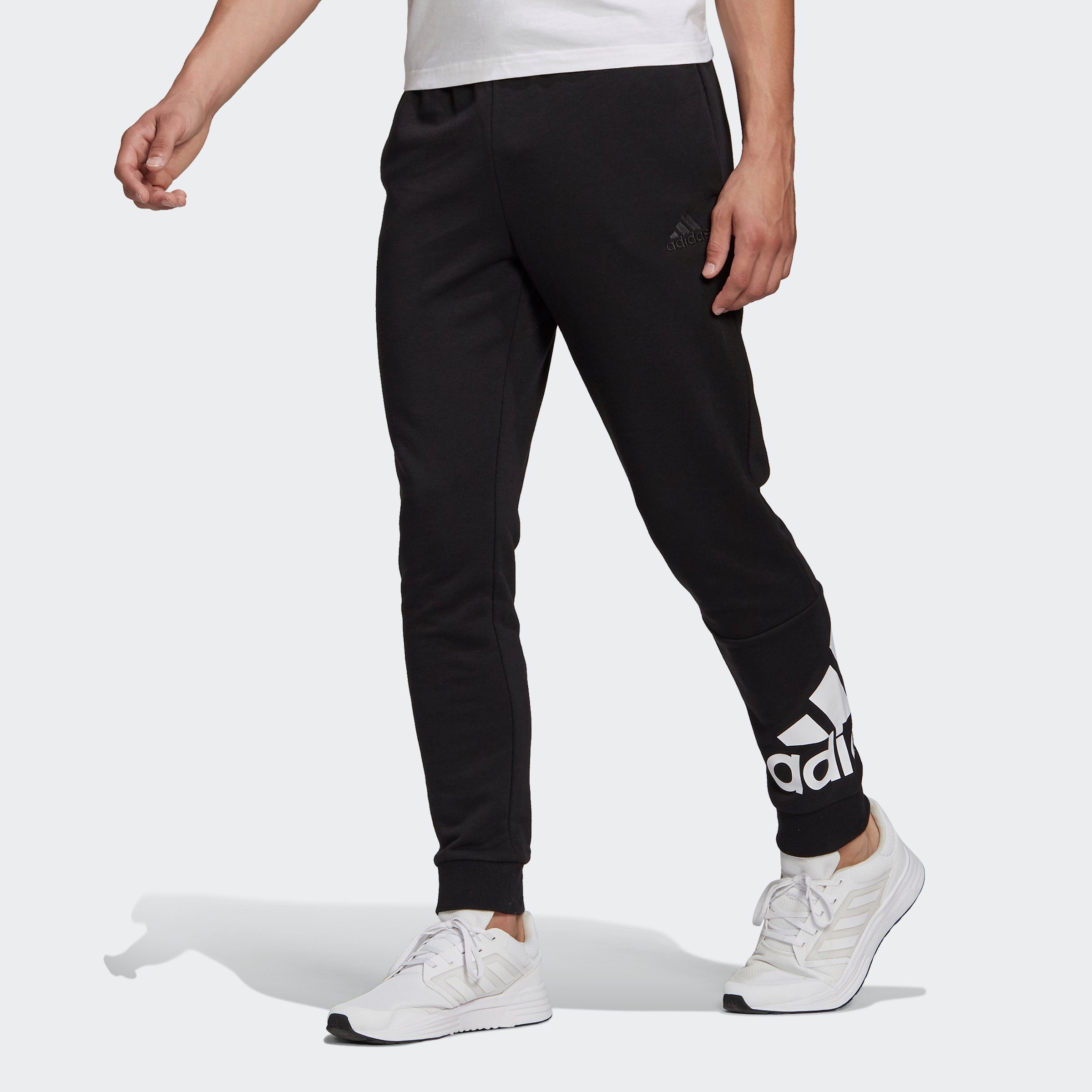 Sporthose adidas Sportswear FRENCH TERRY (1-tlg) HOSE BLACK/WHITE CUFF LOGO ESSENTIALS TAPERED