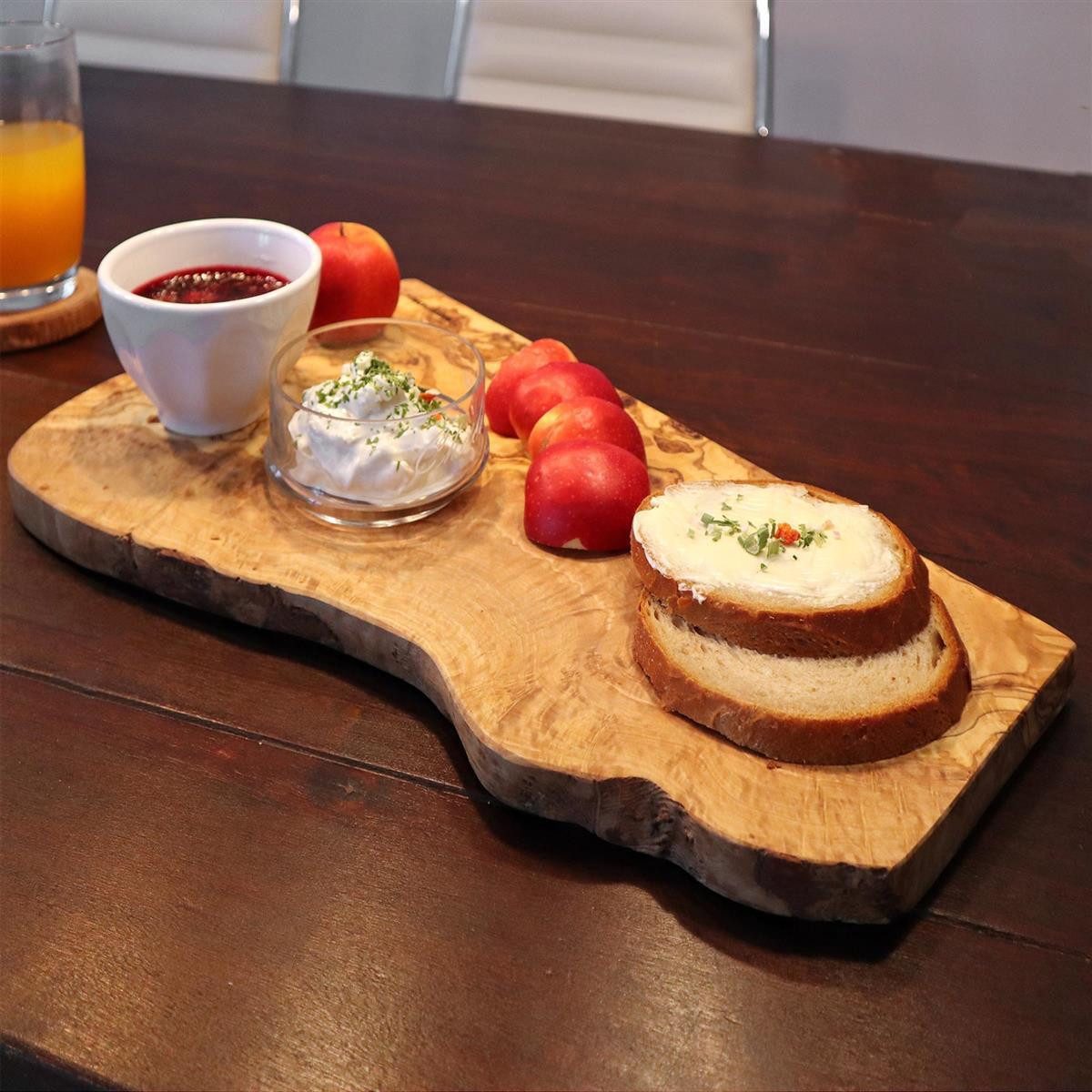 NATUREHOME Schneidebrett Schneidebrett Olivenholz mit Naturkante rechteckig, Olivenholz, (Einzelartikel), Handarbeit