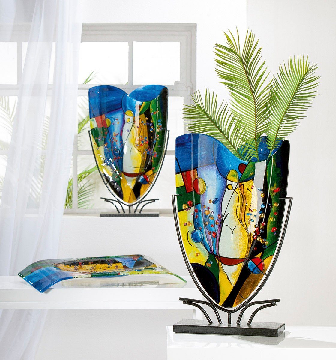 Dekovase aus Tischvase Glas, schwarzem Casablanca Gilde Metallfuß by St), (1 mit Magic, Vase