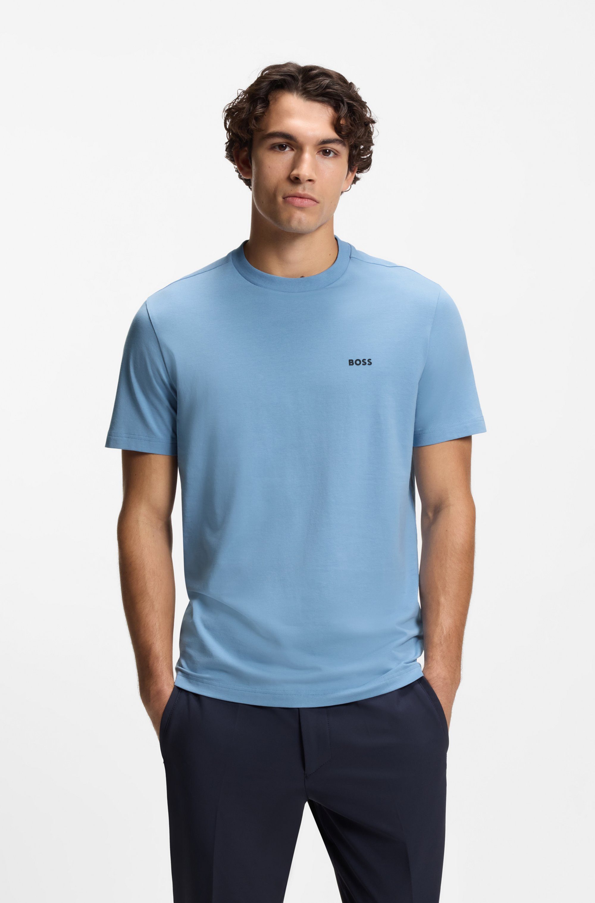 BOSS GREEN Rundhalsshirt Tee mit gummiertem Kontrast-Logo