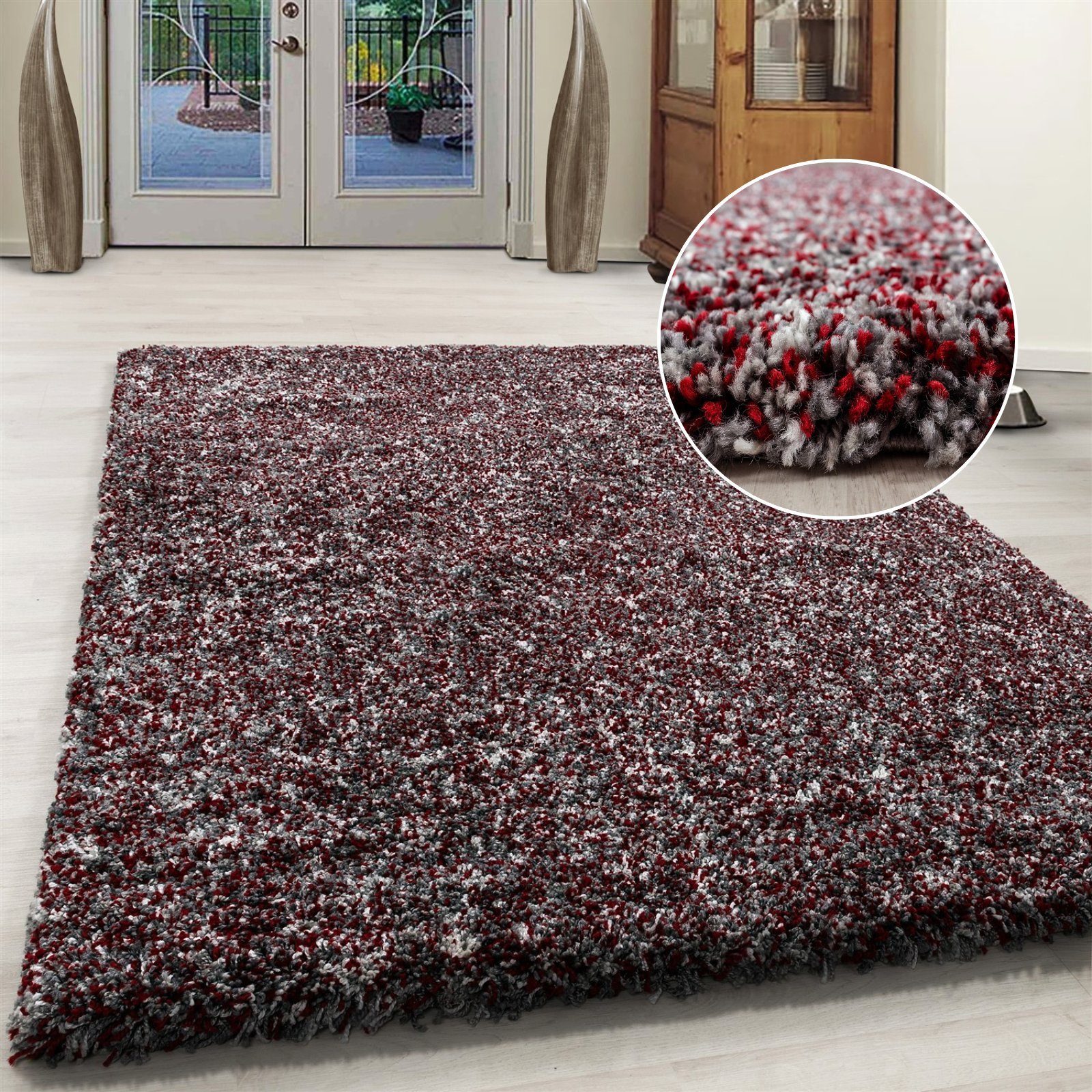 Hochflor-Teppich meliert Langflorteppich Hochflorteppich Wohnzimmer weich, Miovani, Höhe: 30 mm Rot