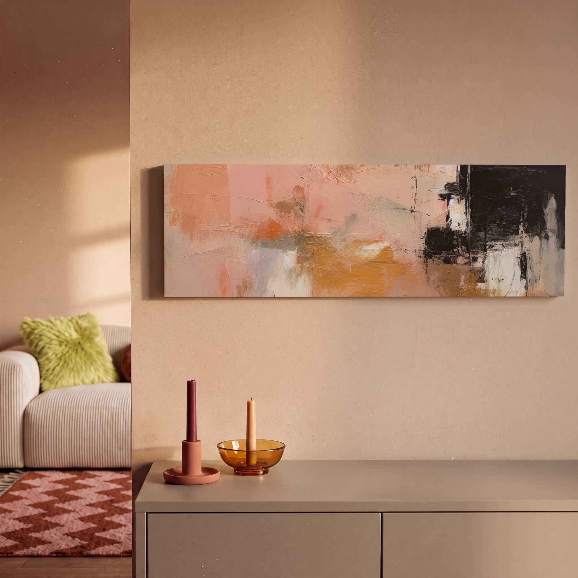 OneMillionCanvasses® Leinwandbild Panorama Kunst - Abstrakt - Beige - Farbe, Fotodruck (1 St), Wandbild, Deko Schlafzimmer Wohnzimmer Flur 60x20 cm – Bild 2 von 5