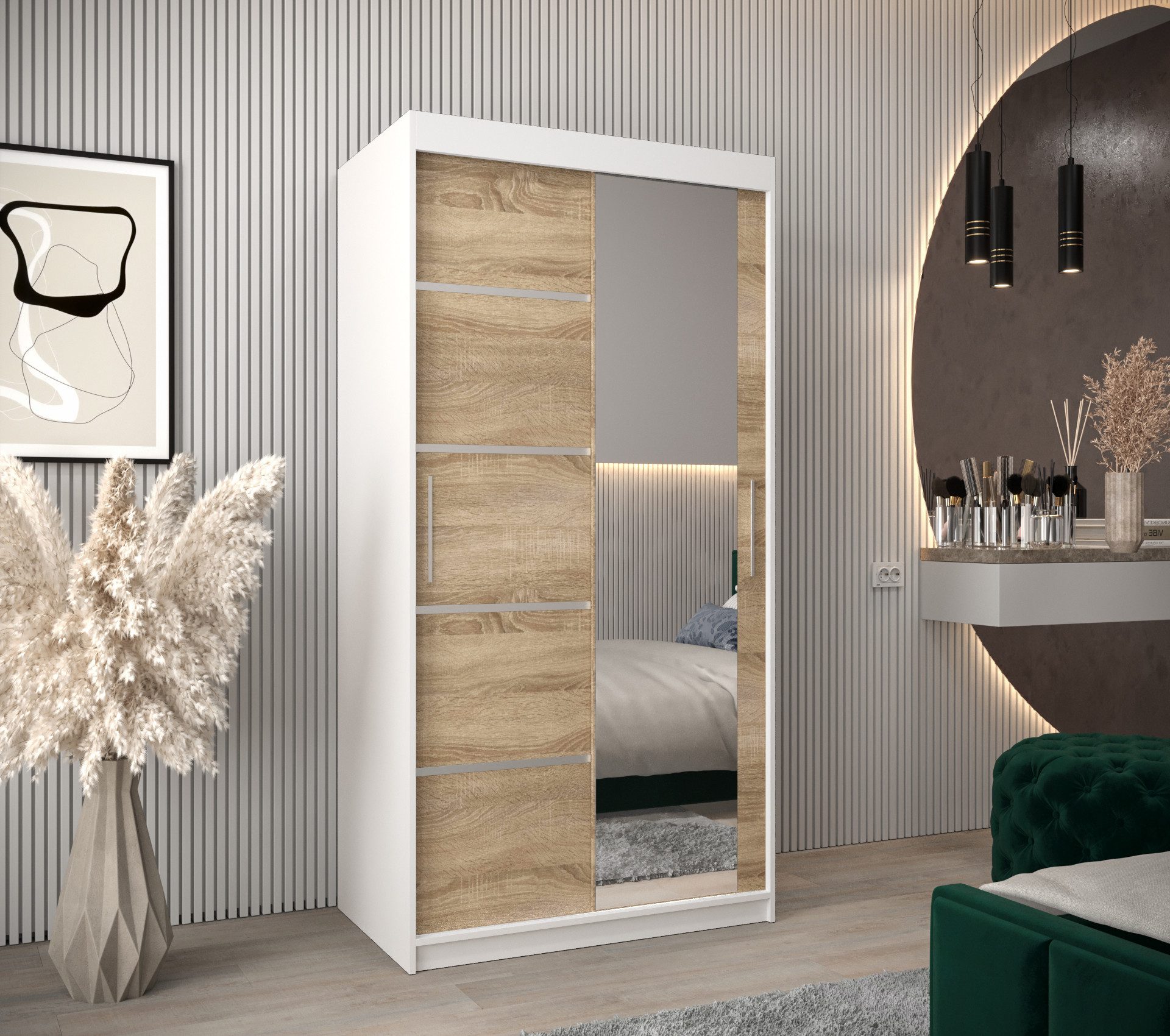 ABIKS MÖBEL Schwebetürenschrank Verona 2 Schlafzimmerschrank, mit Spiegel, Kleiderstange und Regalen
