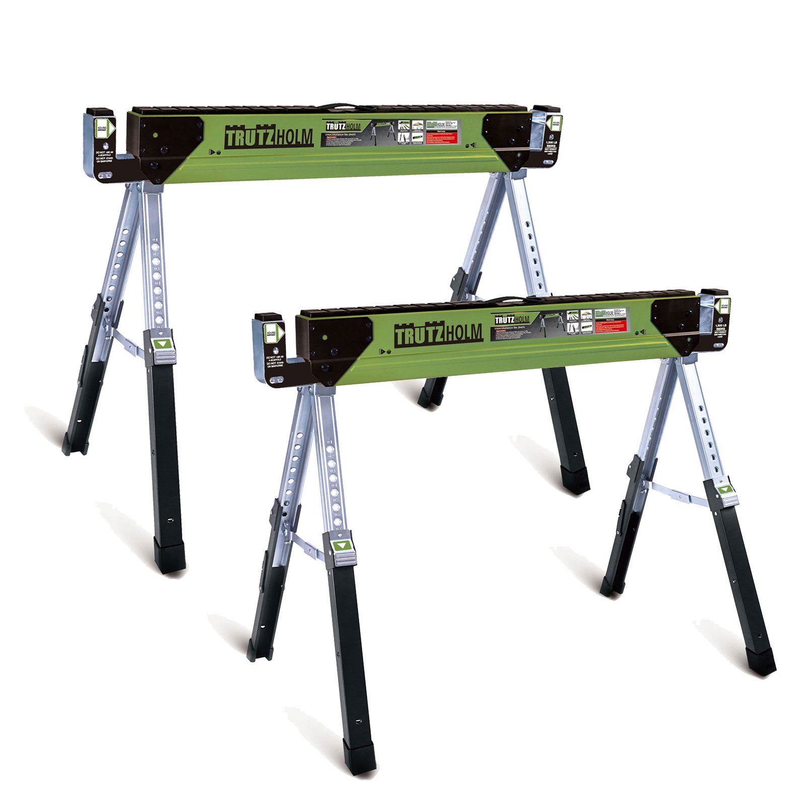 TRUTZHOLM Sägebock 2x Stahl Sägebock Arbeitsbock höhenverstellbar bis 1300kg klappbar, 650 kg max. Belastbarkeit, (Set, 2-St), stabil
