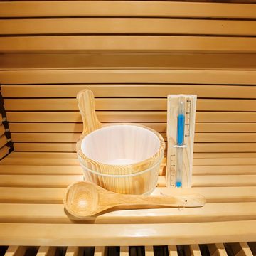 Intirilife Sauna-Aufgussset Sauna Set aus Holz mit 4 Liter mit Aufgusskelle und Sanduhr