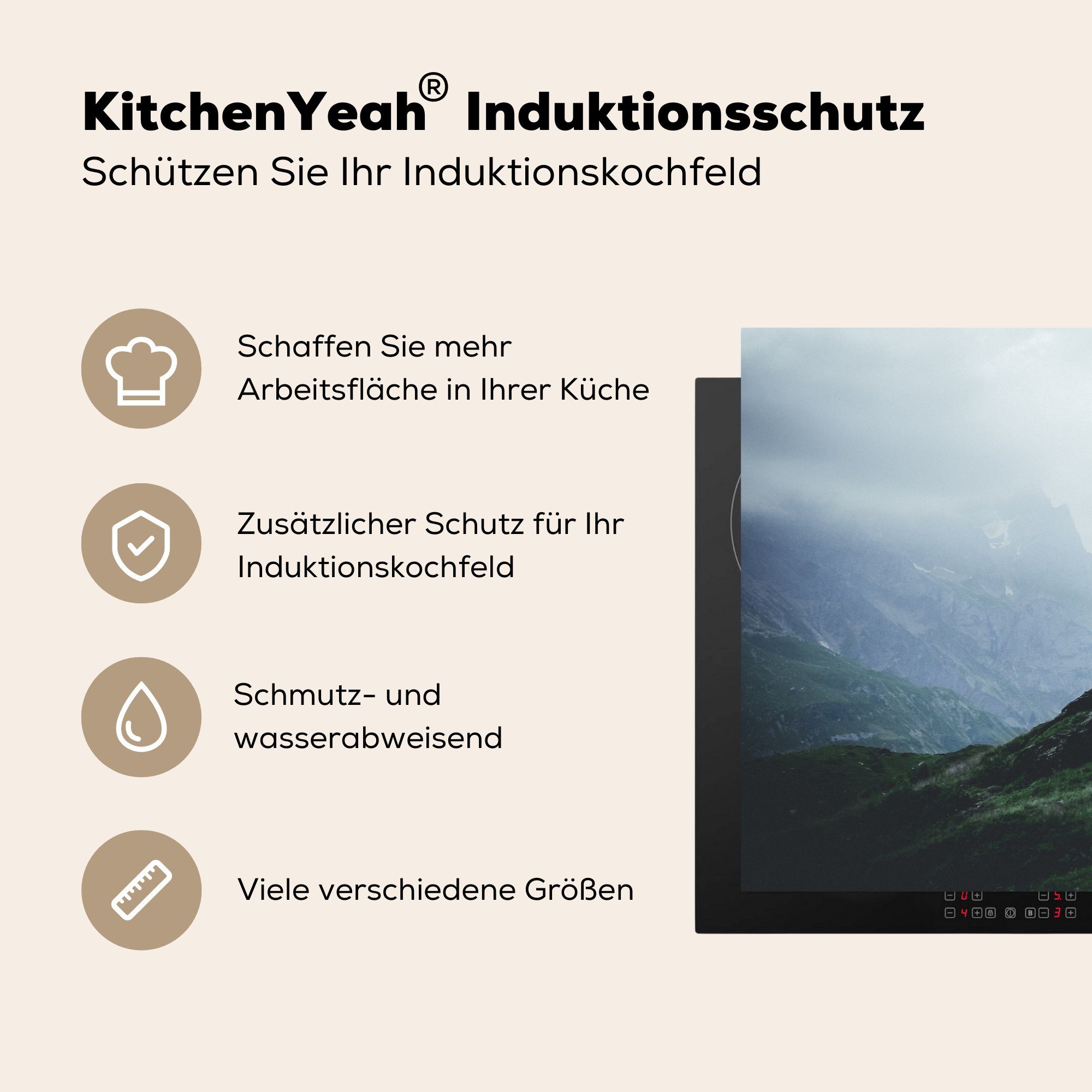 cm, MuchoWow Induktionskochfeld Vinyl, 81x52 tlg), für (1 Einsamer im Ceranfeldabdeckung die Herdblende-/Abdeckplatte Schutz Nebel, küche, Wanderer