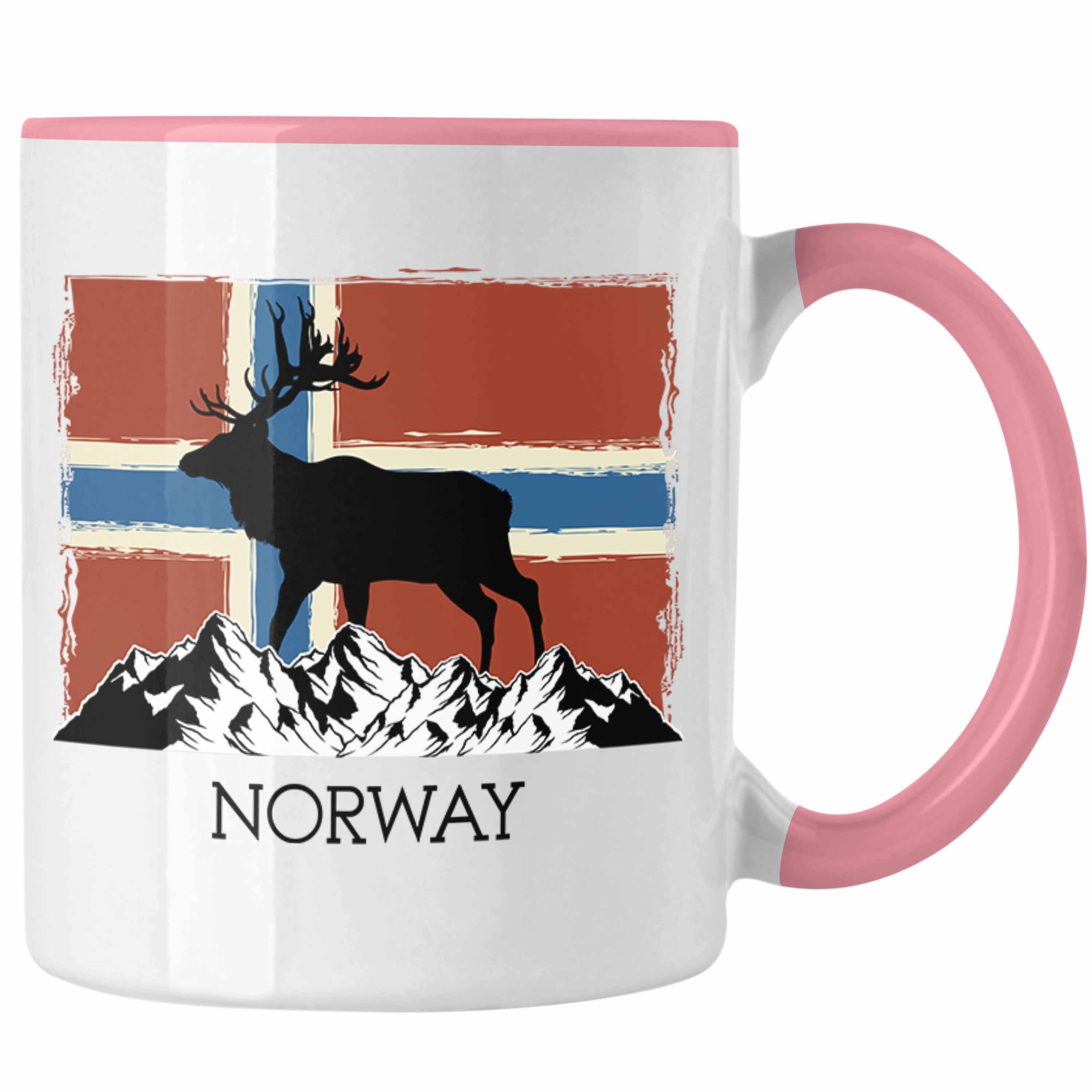 Trendation Tasse Trendation - Norwegen Geschenke Tasse Flagge Nordkap Elch Norway Rosa | Teetassen
