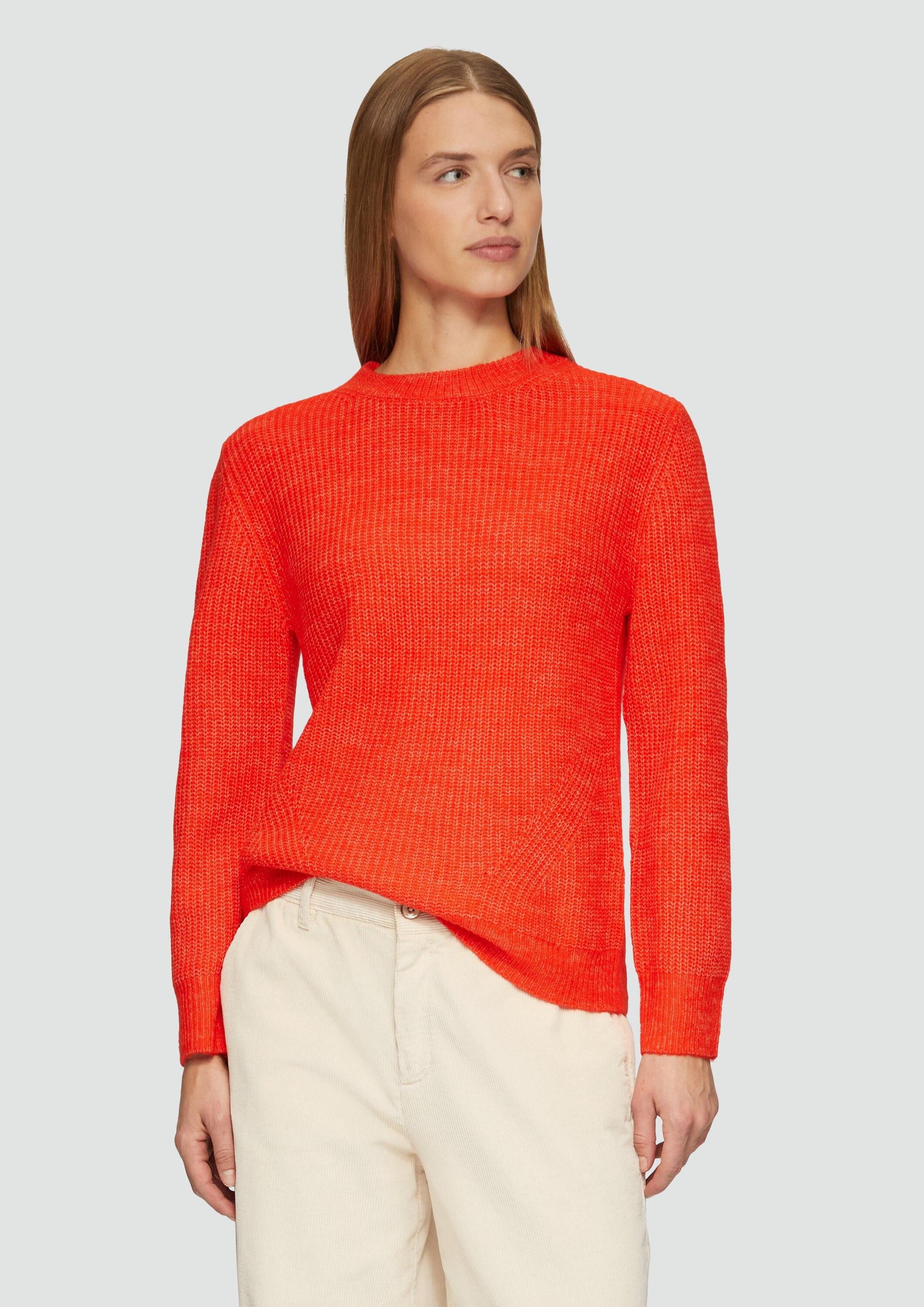 s.Oliver Longpullover Strickpullover Strickpullover mit Rippdetail und Crew Neck