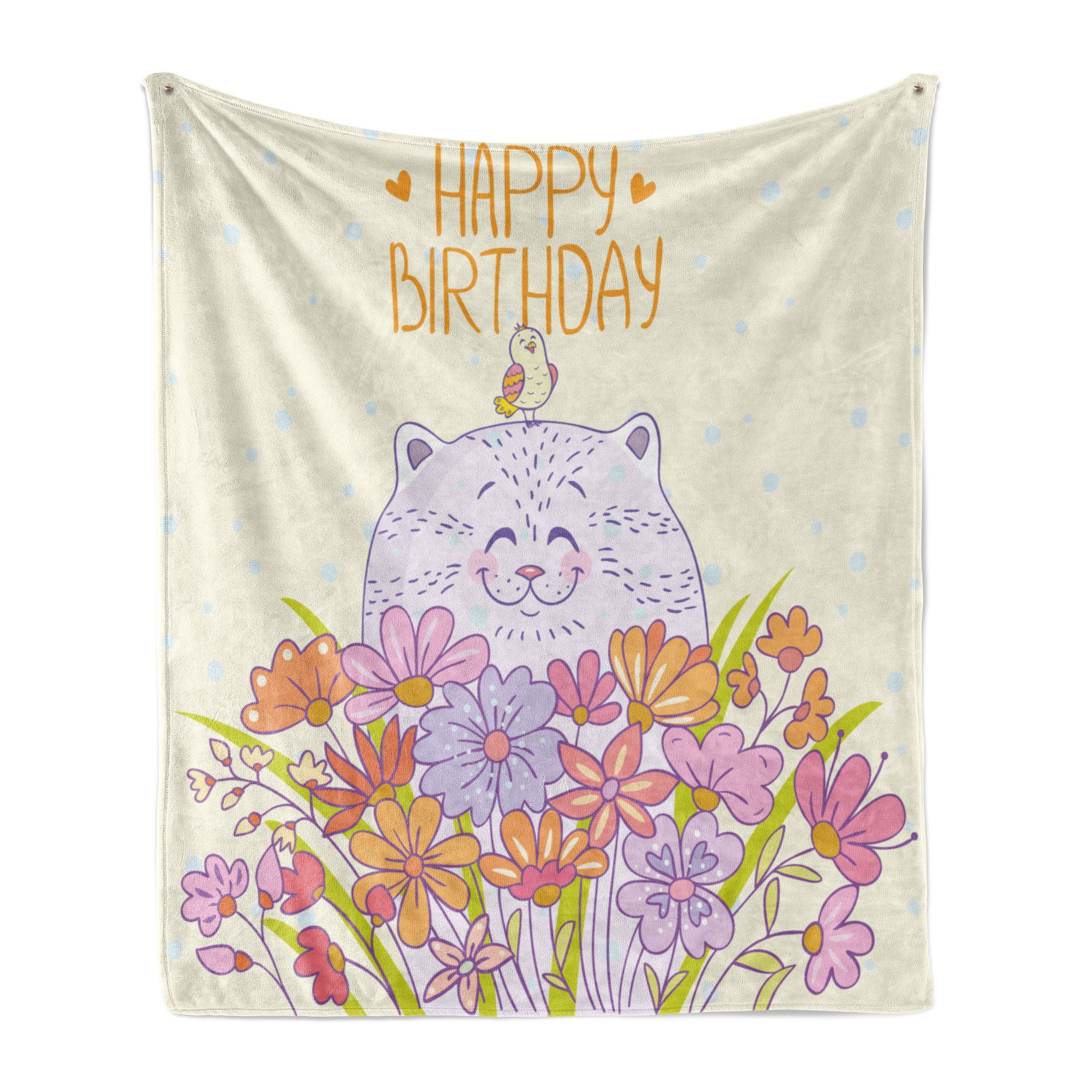 Wohndecke Gemütlicher Plüsch für den Innen- und Außenbereich, Abakuhaus, Geburtstag Happy Cat Vogel-Blumen