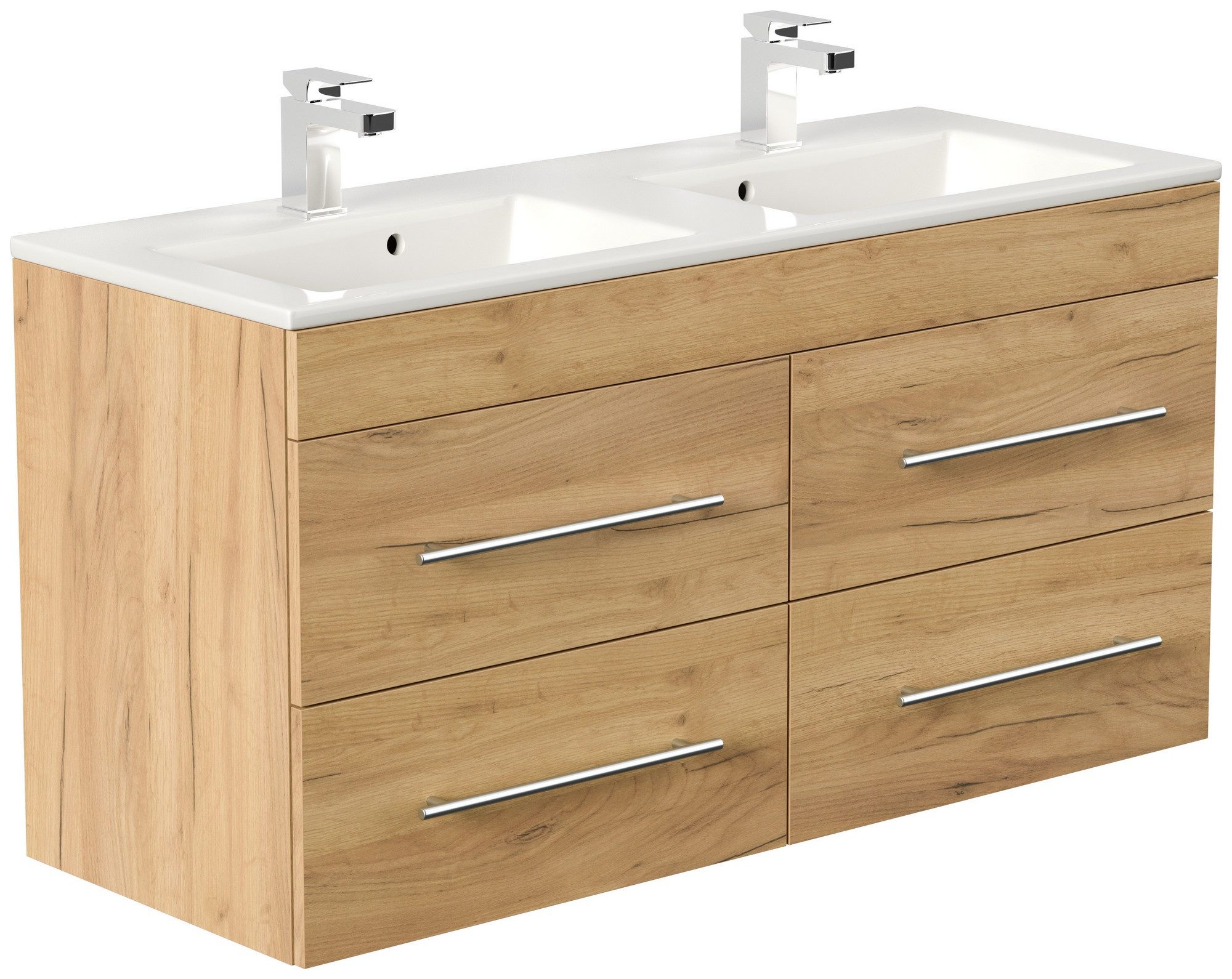 Posseik Badmöbel-Set Badmöbel Doppel-Waschplatz "Homeline 120" Eiche Gold