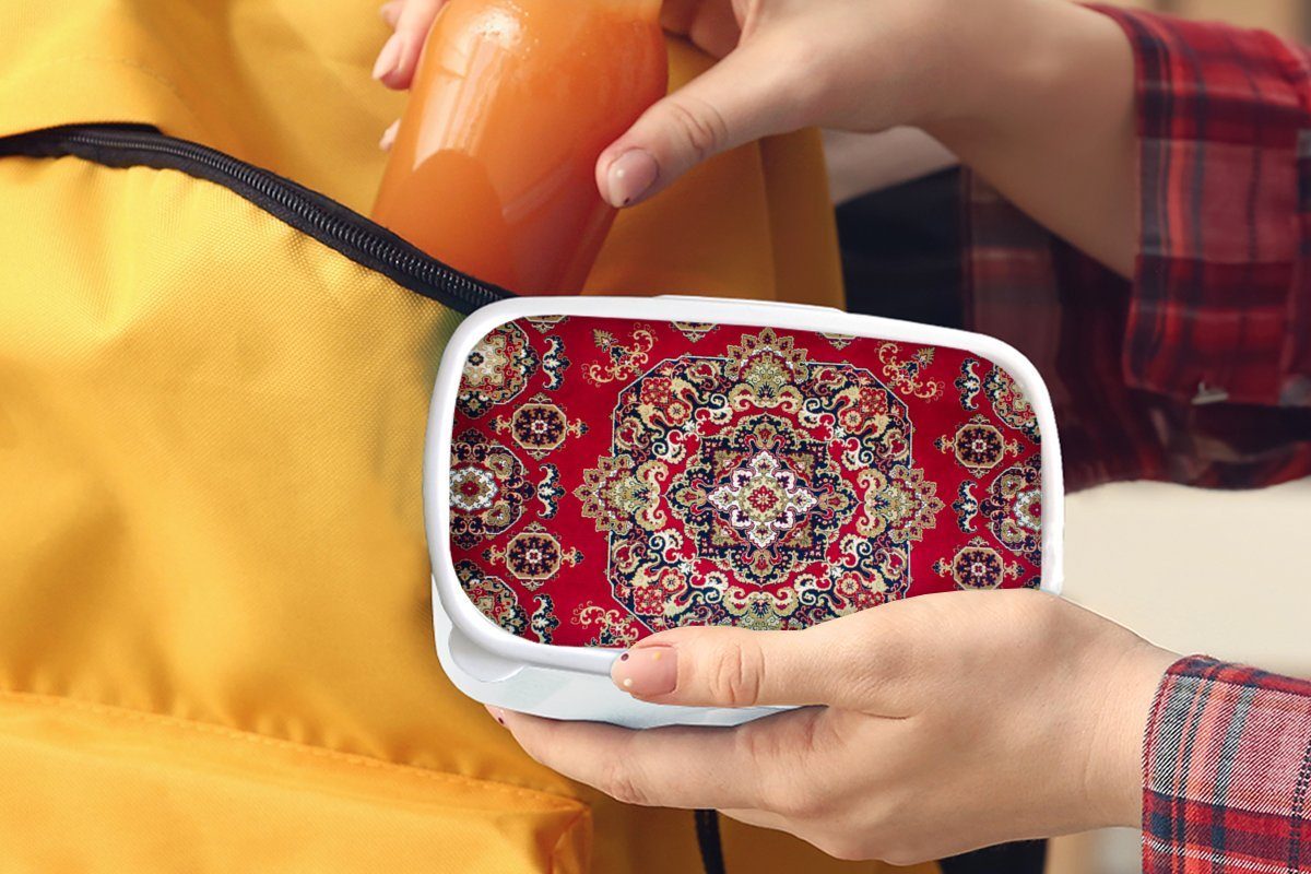 Teppiche Mädchen Mandala Brotbox und Rot, - Kinder für Persische Teppiche - Brotdose, weiß MuchoWow für Lunchbox und Jungs Erwachsene, - Kunststoff, (2-tlg),