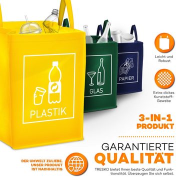 TRESKO Mülltrennsystem Mülltrenner Abfalltrennsystem, 3-in-1 Mülleimer für Glas, Plastik, Papier