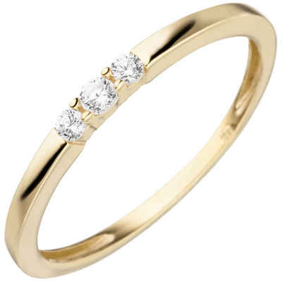 Schmuck Krone Fingerring Ring aus 333 Gelbgold mit 3 Zirkonia, Gold 333