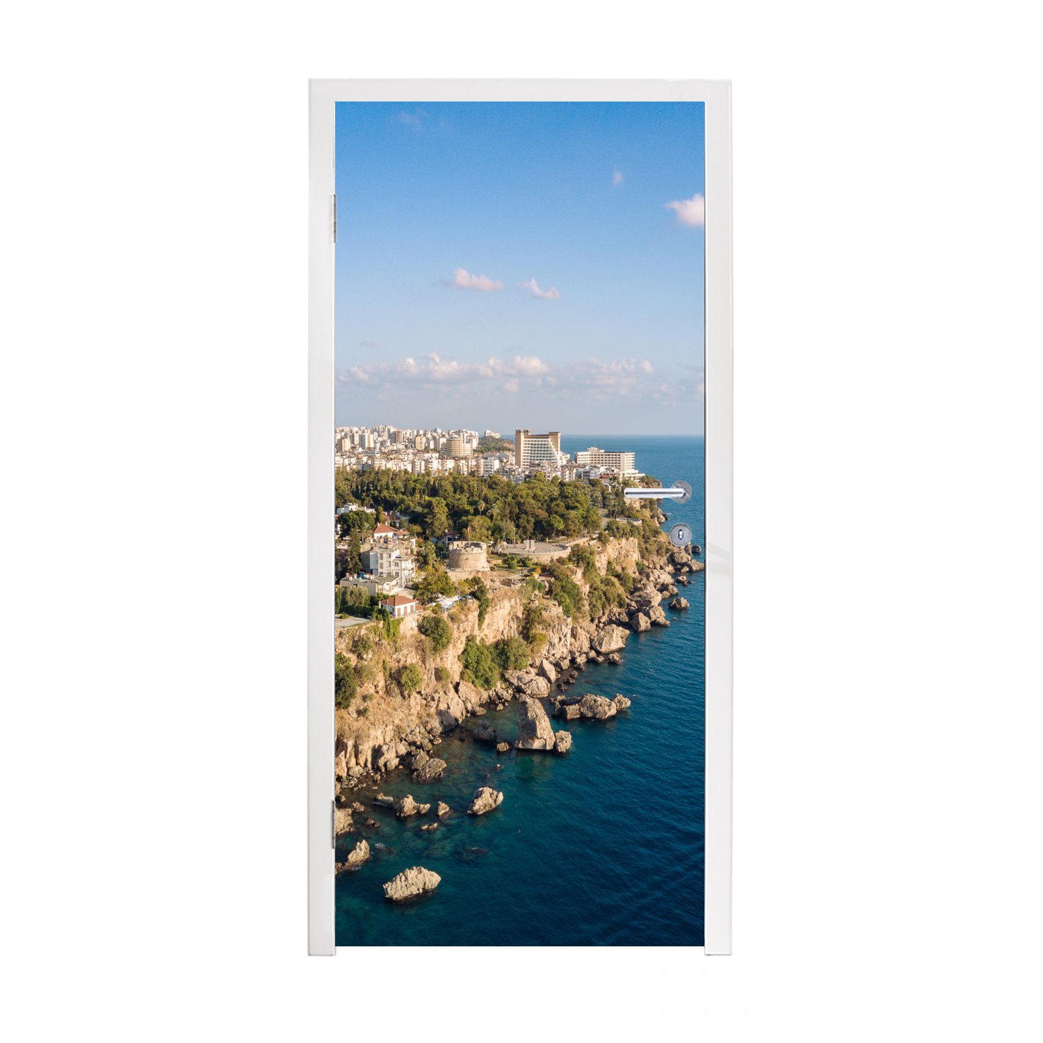 MuchoWow Türtapete Luftaufnahme der (1 cm Tür, Matt, in bedruckt, Türkei, 75x205 St), der Antalya für Stadt Fototapete Türaufkleber