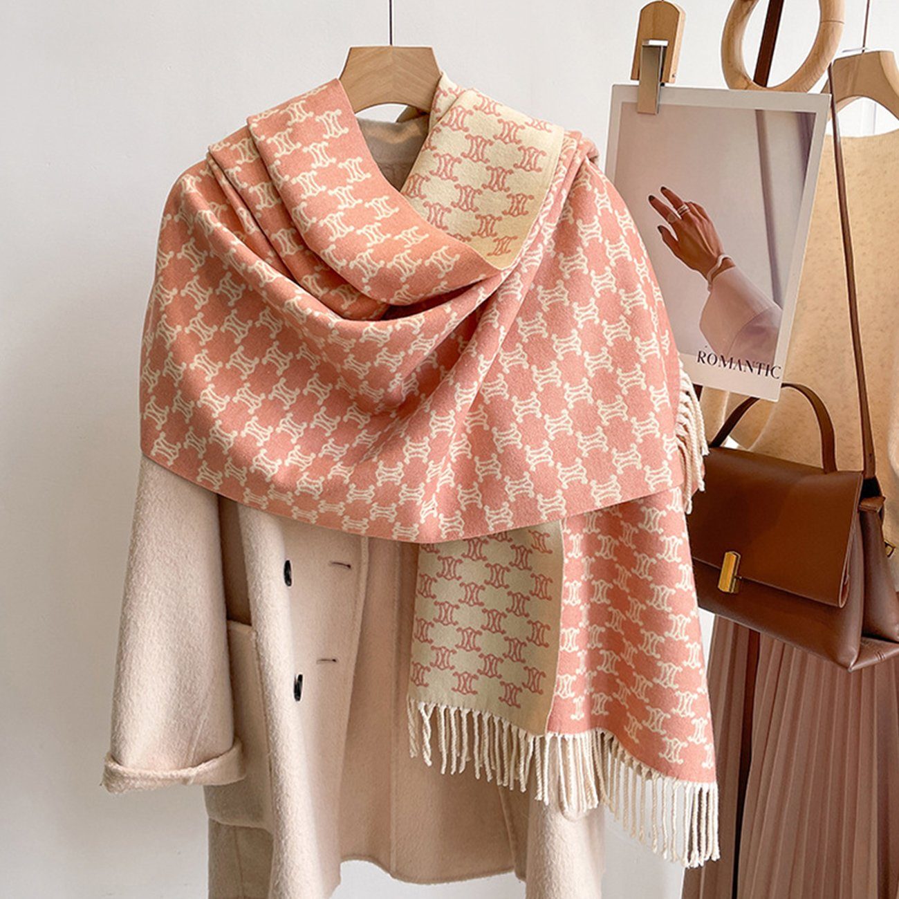 EBUY Modeschal Warmer Schal für Damen im Herbst und Winter Rosa