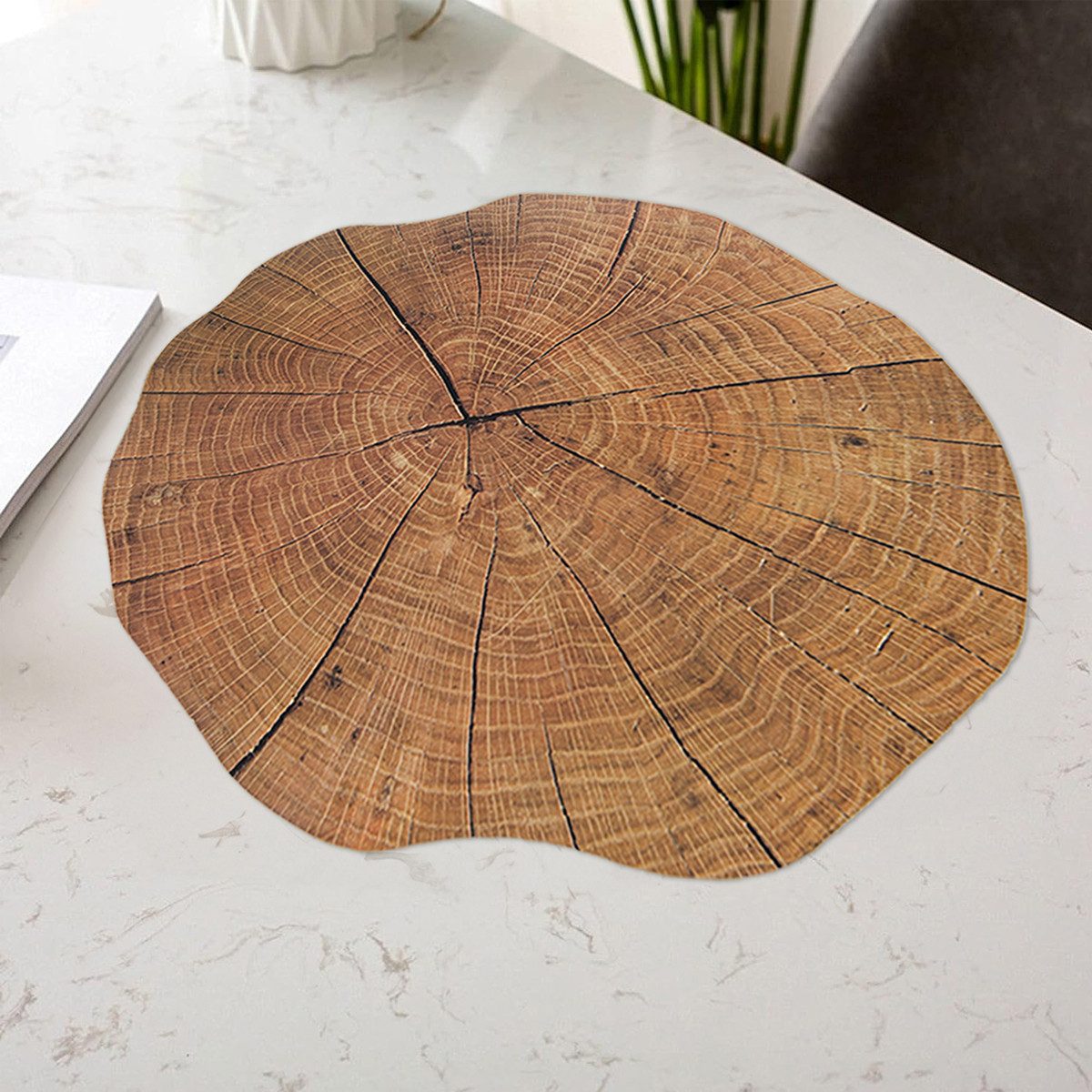 matches21 HOME & HOBBY Platzset Abwaschbare Tischsets 6er Set Baumstamm Holz-Optik rund, (6-St), Platzsets als Tisch-Untersetzer und Tisch-Deko für Esstisch Teller