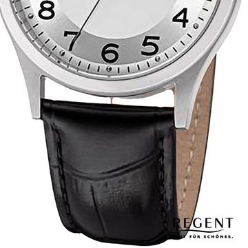 Regent Quarzuhr Regent Herren Armbanduhr Analog, (Analoguhr), Herren Armbanduhr rund, extra groß (ca. 37mm), Lederarmband