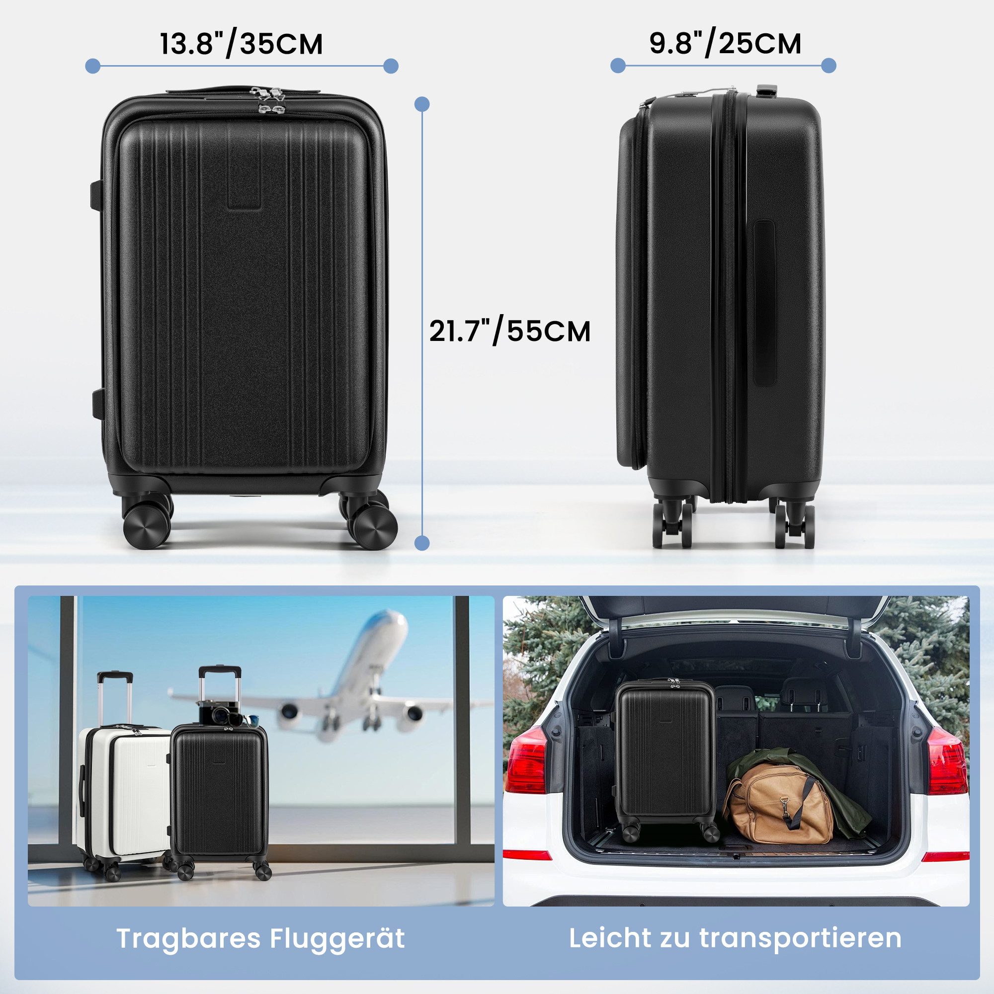 ChaCool Business-Koffer Trolleys mit Laptopfach, Leichter Rollkoffer aus ABS-Hartschale, 38×26×57.5 cm, 40L, Robustes und Leichtes Reisegepäck