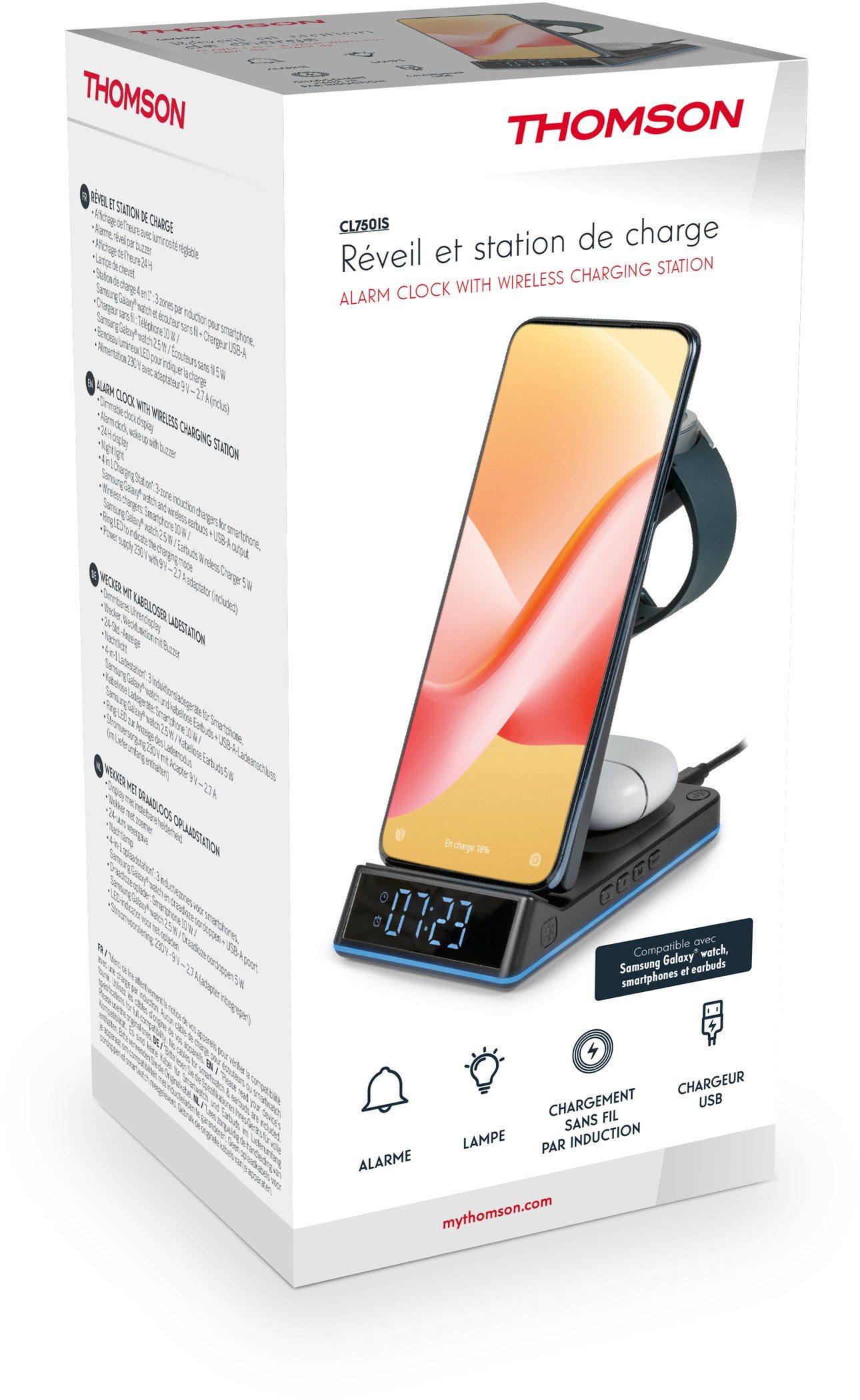 Thomson Wecker 4-in-1 Wecker Ladestation, Nachtlicht CL750IS Android schwarz TH387926