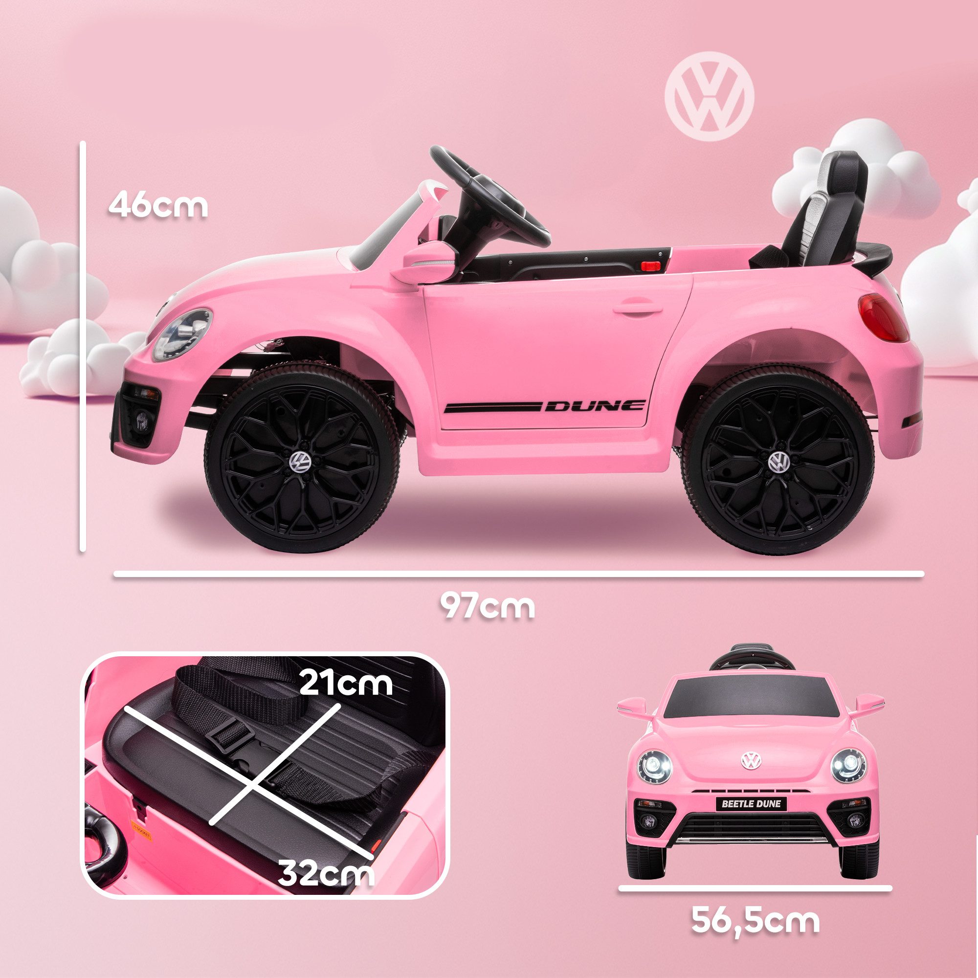 AIYAPLAY Elektro-Kinderauto 12V mit 2,4G Fernbedienung, LED-Lichtern, USB/MP3-Anschluss, Belastbarkeit 30 kg, (1-tlg), 3-5 km,h, für Kinder 3-5 Jahre, Rosa