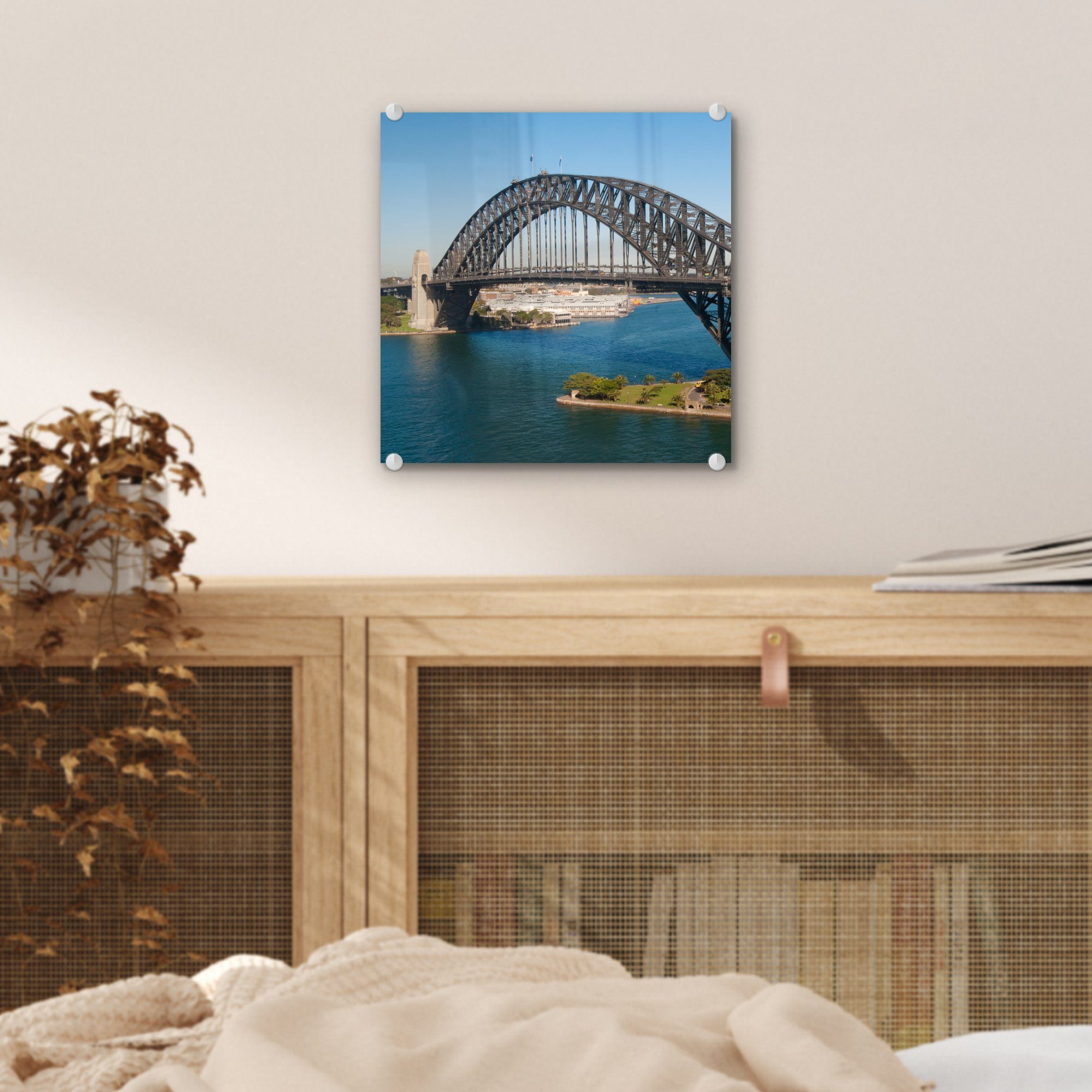 - Australien Glas St), auf (1 Bilder Sommer, MuchoWow in Wandbild Sydney Foto im Glasbilder Bridge Acrylglasbild Wanddekoration - Glas auf Harbour -