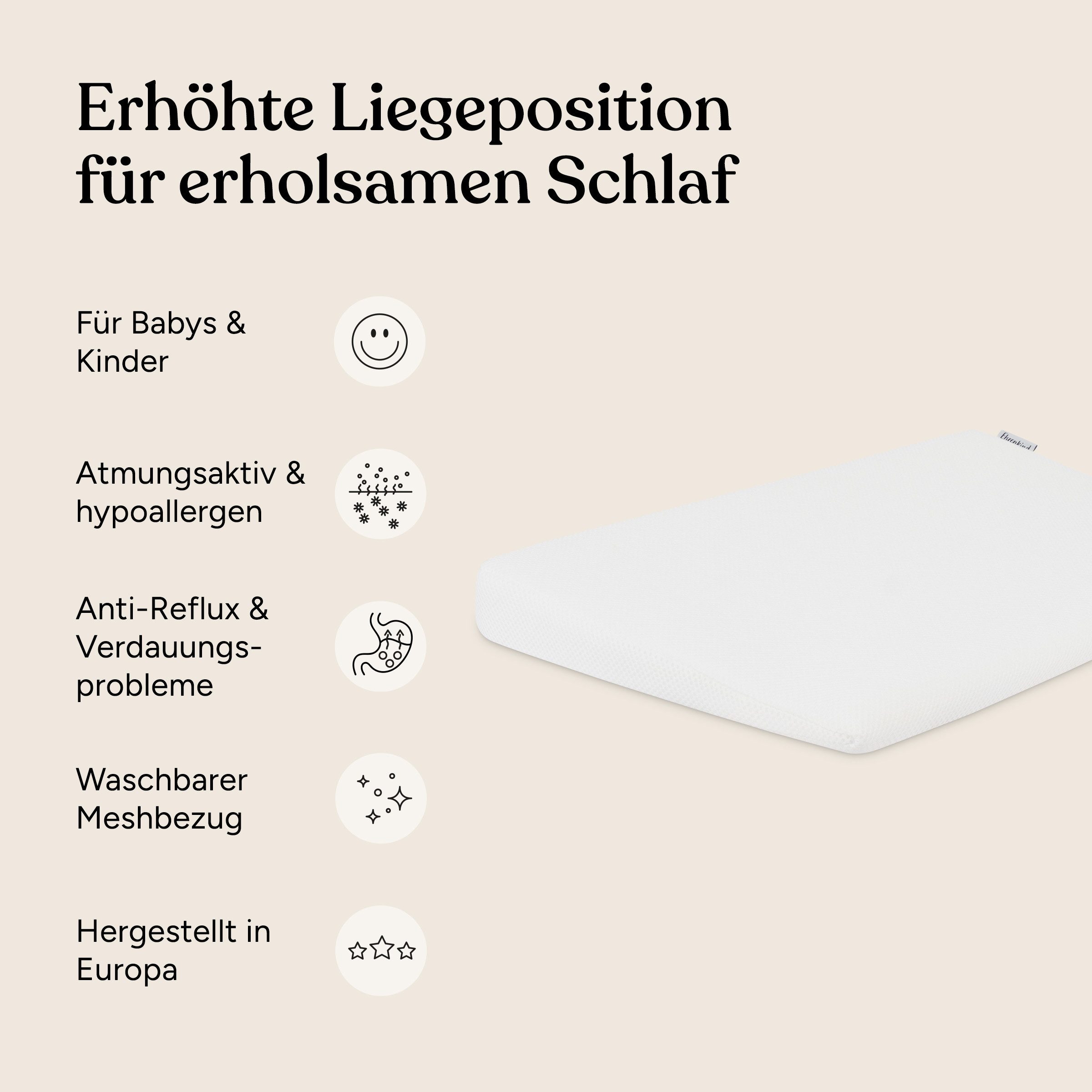 Ehrenkind Keilkissen für Baby und Kleinkinder, anti-allergisch & hygenisch, atmungsaktiv durch Belüftungslöcher & Meshbezug, ideal bei Reflux, pflegeleicht, Made in EU