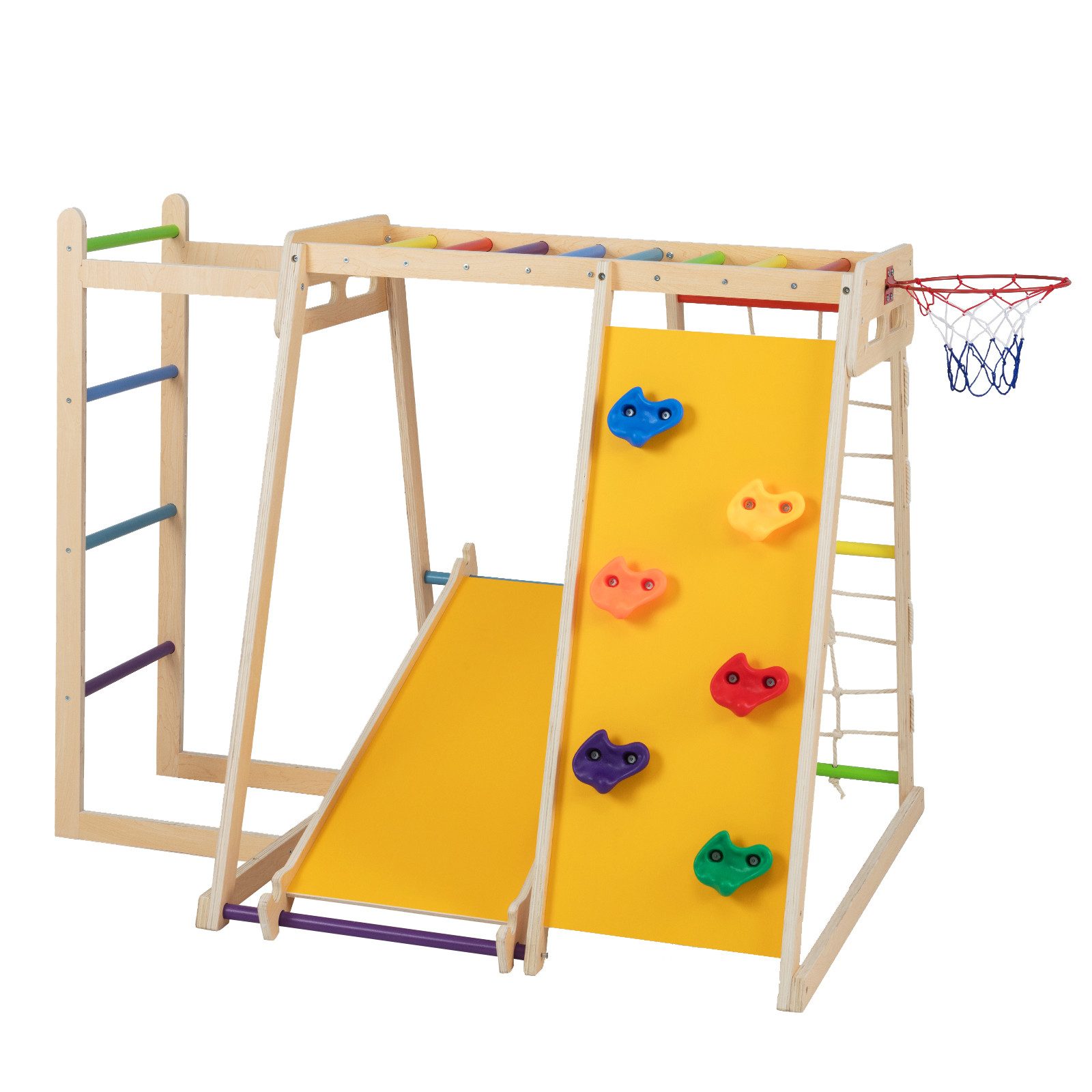 COSTWAY Klettergerüst, 6-in-1 Indoor Spielplatz mit Rutsche, Kletterwand