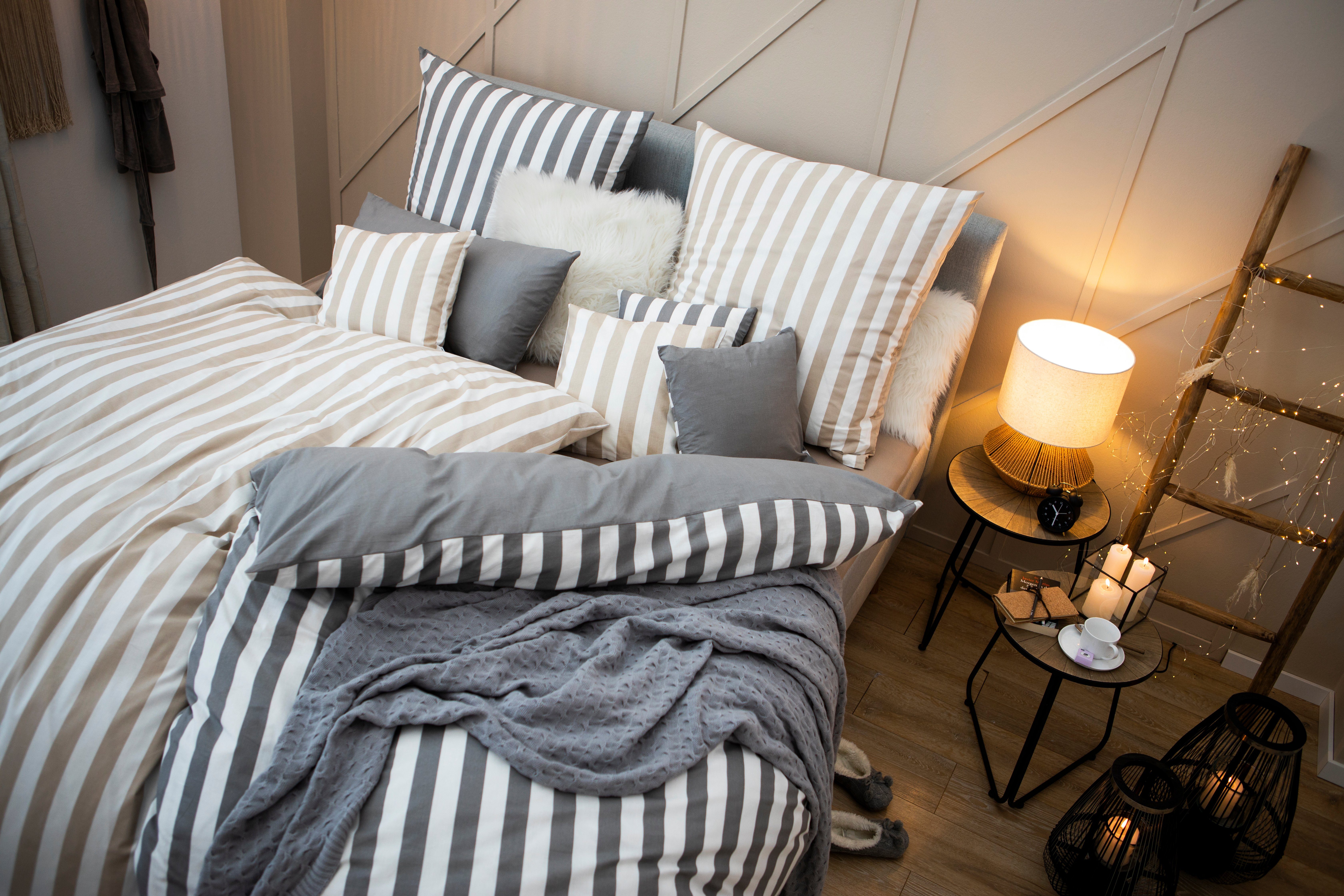 OTTO home Wendebettwäsche Greta in verschiedenen Qualitäten, Biber, 3 teilig, Bettwäsche mit Streifen, ab 135x200 cm, NEU: auch in Fleece Qualität – Bild 2 von 5