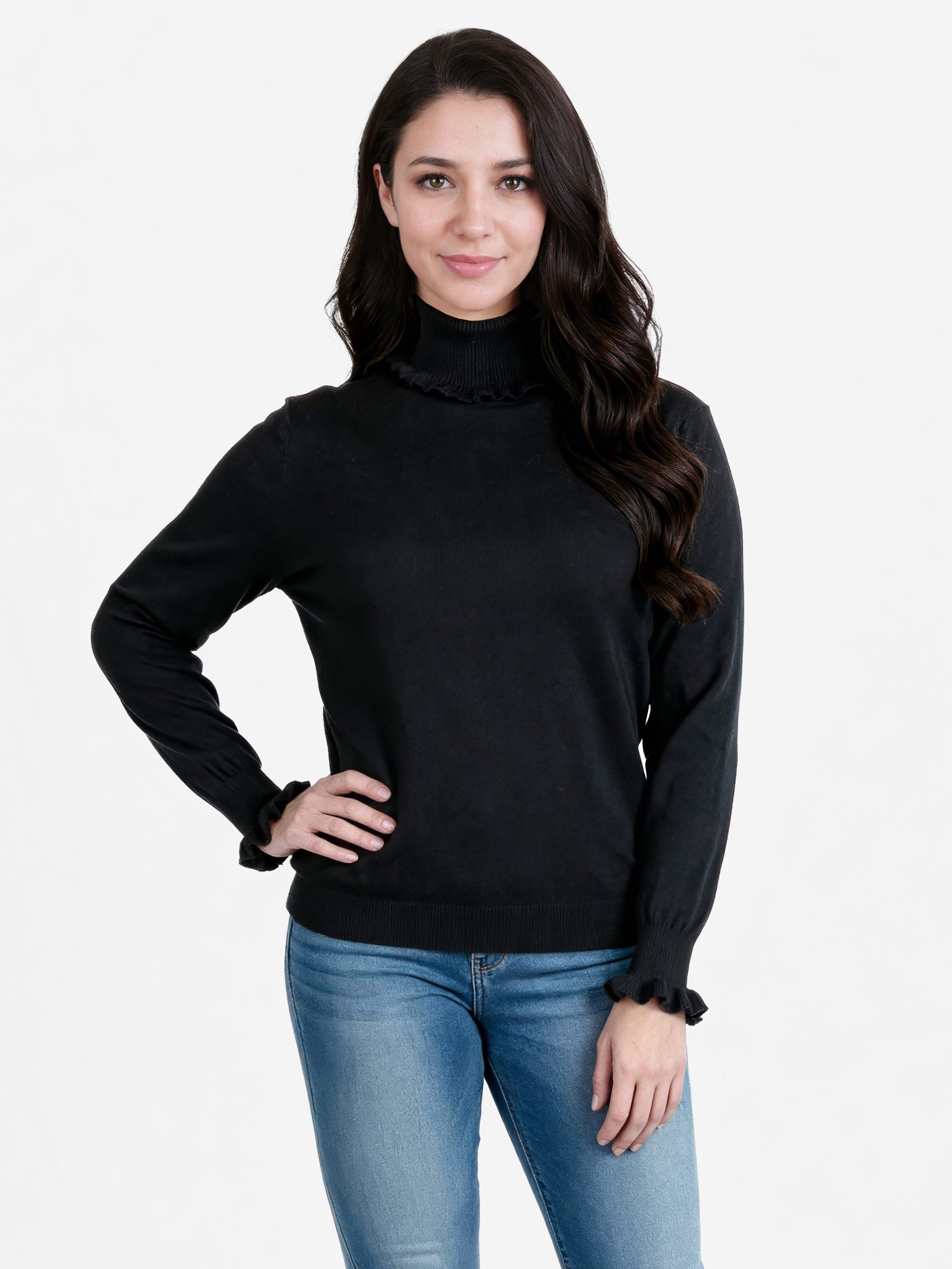 Strickpullover Rollkragenpullover mit Volants
