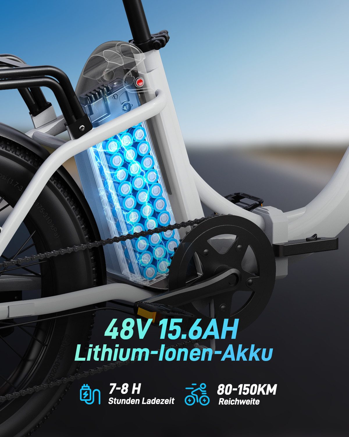 DYU E-Bike E-Bike Klapprad 20*3.0 Elektrofahrrad 80-150khm für Damen und Herren, 7 Gang, Heckmotor, 748,8 Wh